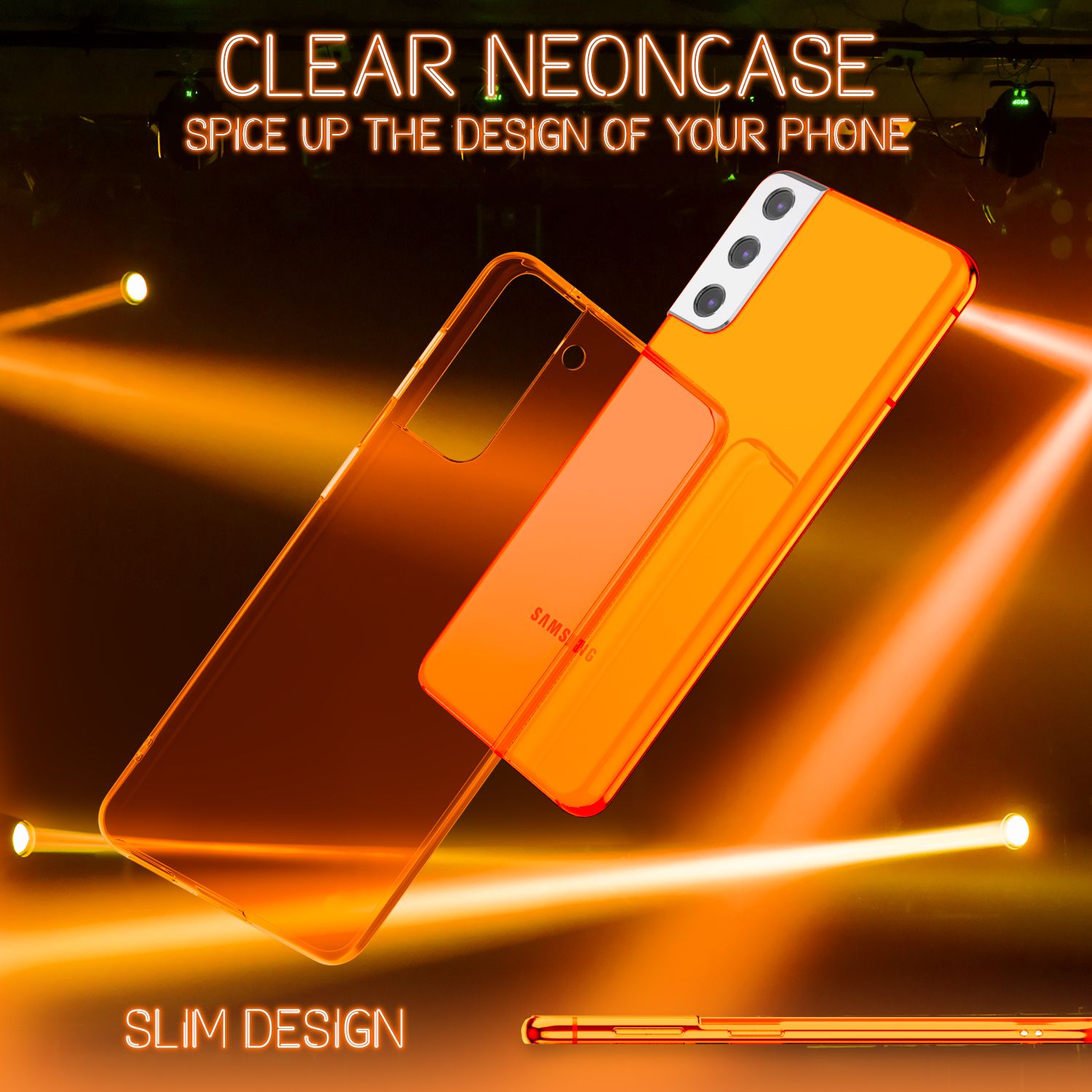 NALIA Neon Handy Hülle für Samsung Galaxy S21, Transparent Case Silikon Cover Orange NALIA Transparente Hülle