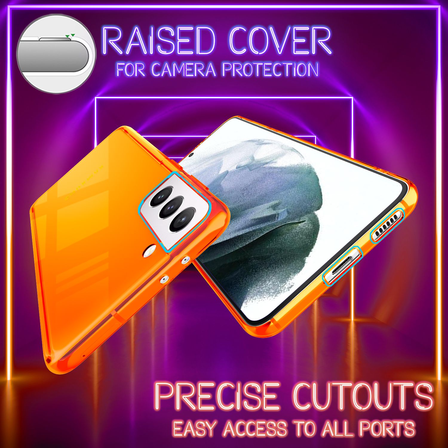 NALIA Neon Handy Hülle für Samsung Galaxy S21, Transparent Case Silikon Cover Orange NALIA Transparente Hülle