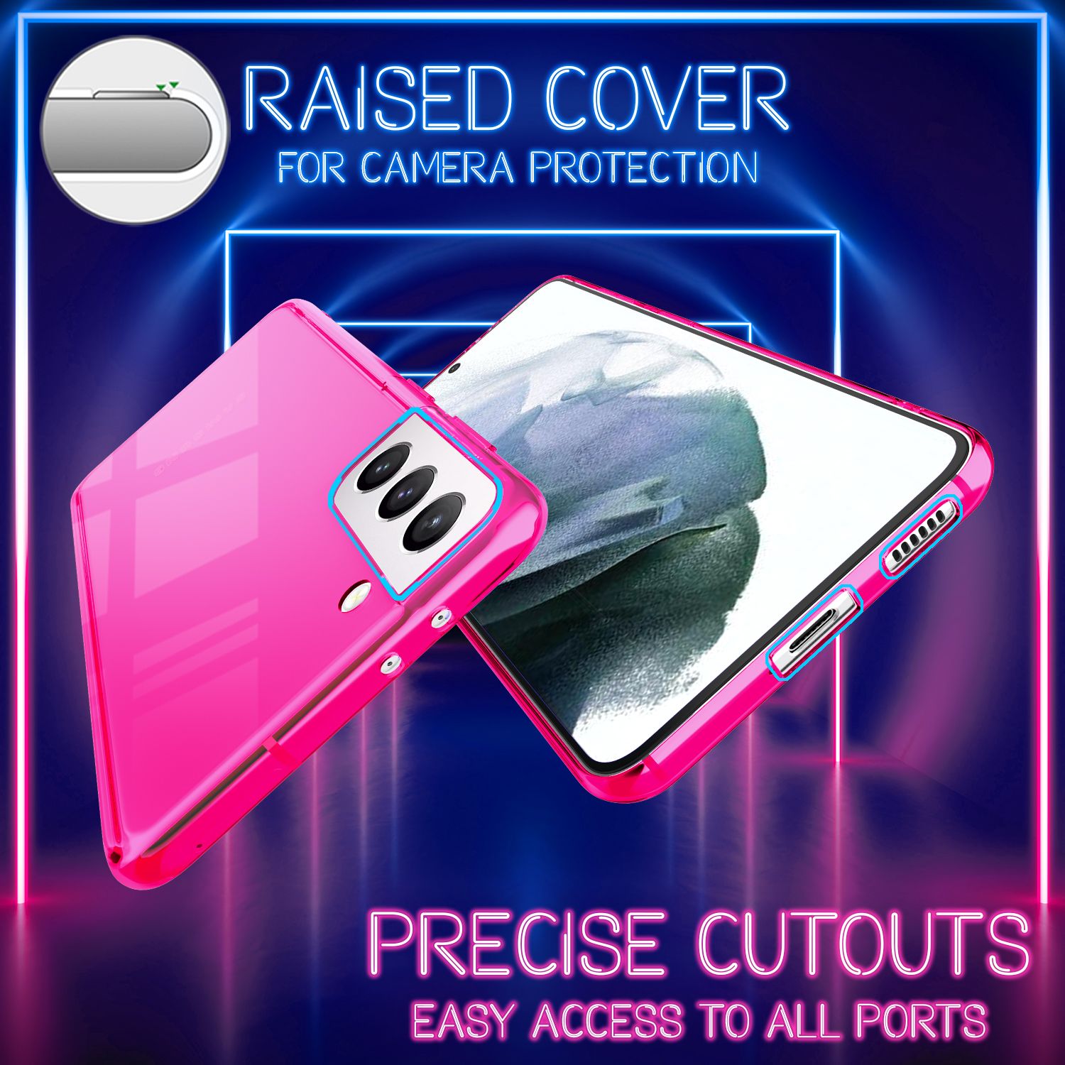 NALIA Neon Handy Hülle für Samsung Galaxy S21, Transparent Case Silikon Cover Pink NALIA Transparente Hülle