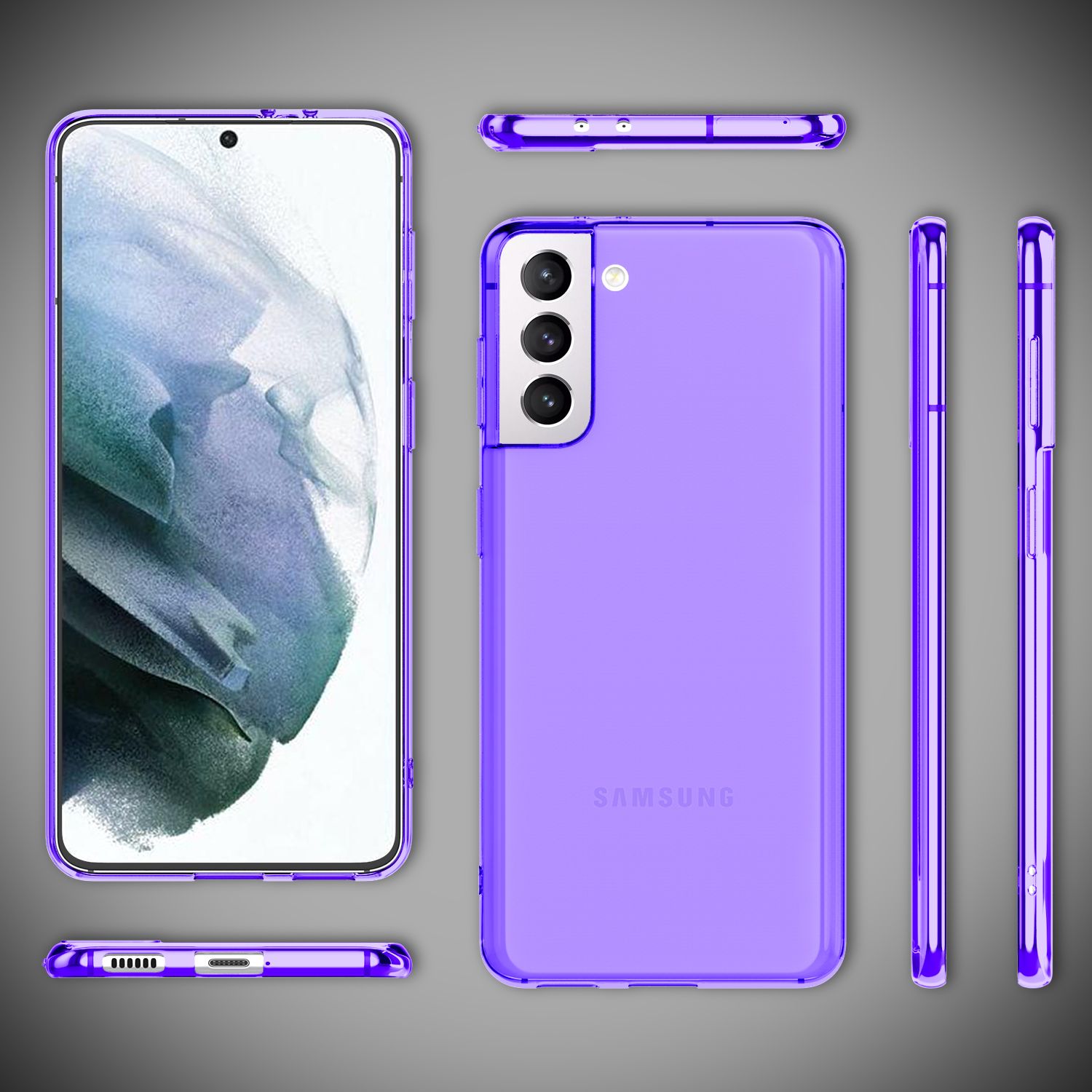 NALIA Neon Handy Hülle für Samsung Galaxy S21, Transparent Case Silikon Cover Lila NALIA Transparente Hülle