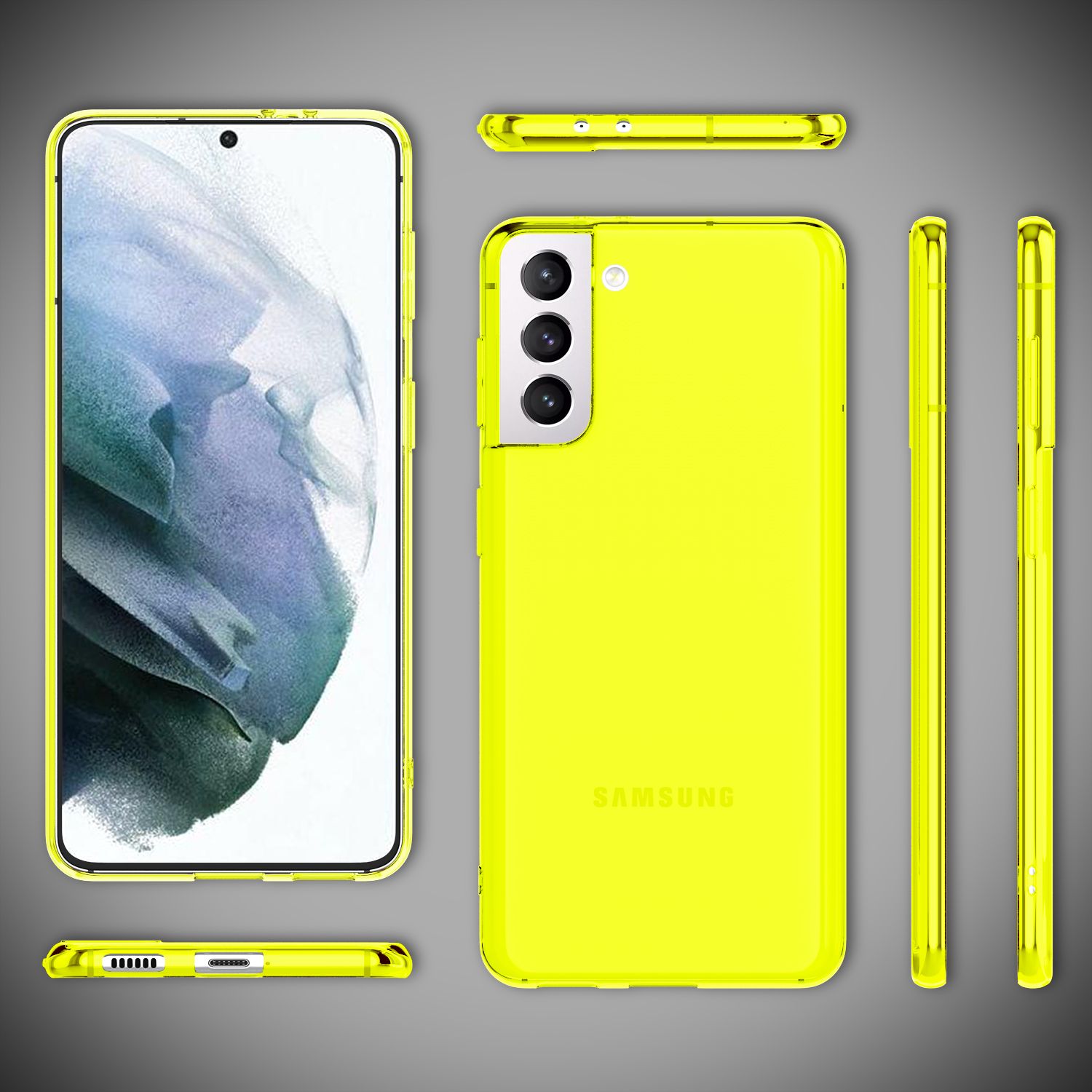 NALIA Neon Handy Hülle für Samsung Galaxy S21, Transparent Case Silikon Cover Gelb NALIA Transparente Hülle