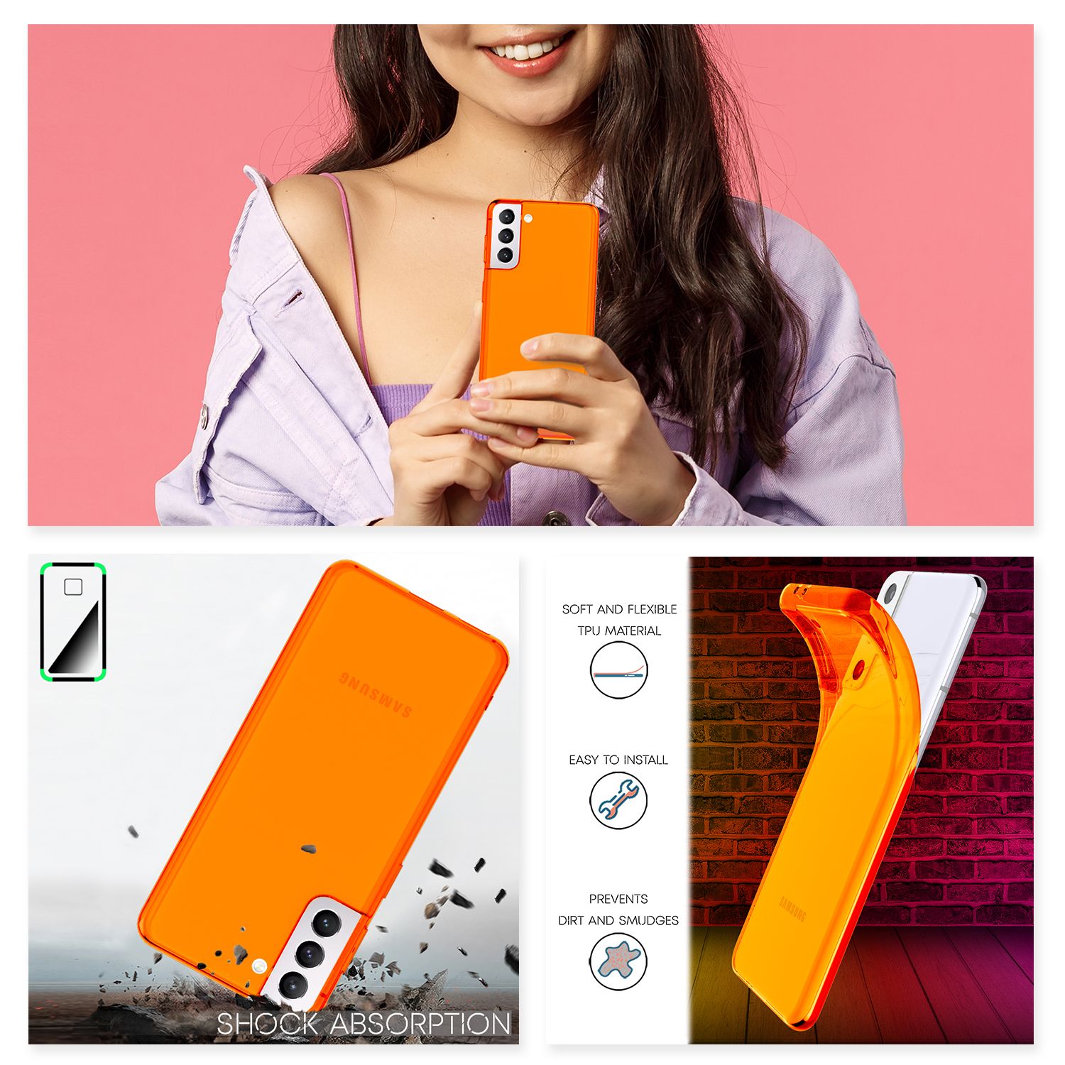 NALIA Neon Handy Hülle für Samsung Galaxy S21+, Transparent Silikon Case Cover