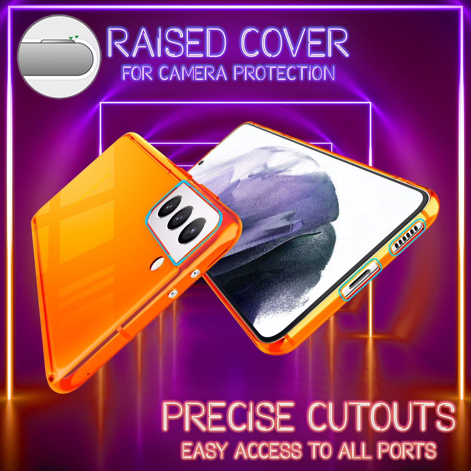 NALIA Neon Handy Hülle für Samsung Galaxy S21+, Transparent Silikon Case Cover