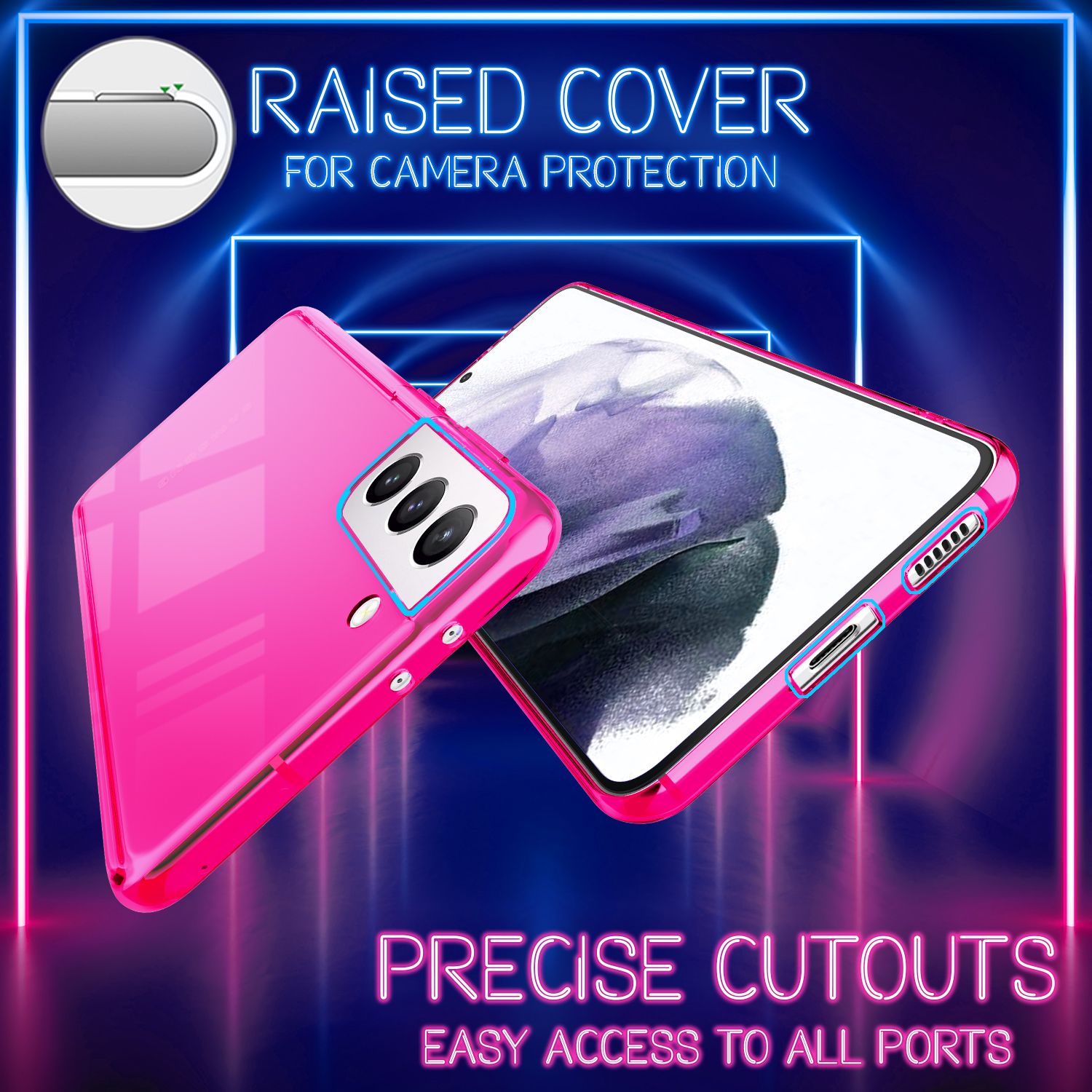 NALIA Neon Handy Hülle für Samsung Galaxy S21+, Transparent Silikon Case Cover