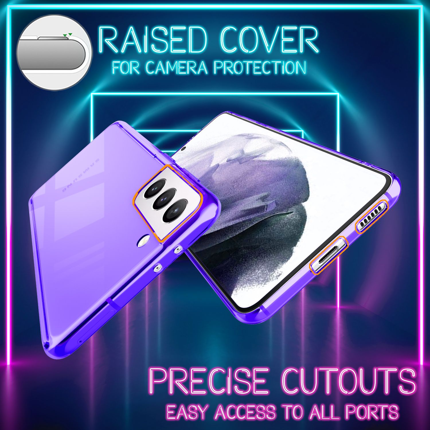 NALIA Neon Handy Hülle für Samsung Galaxy S21+, Transparent Silikon Case Cover