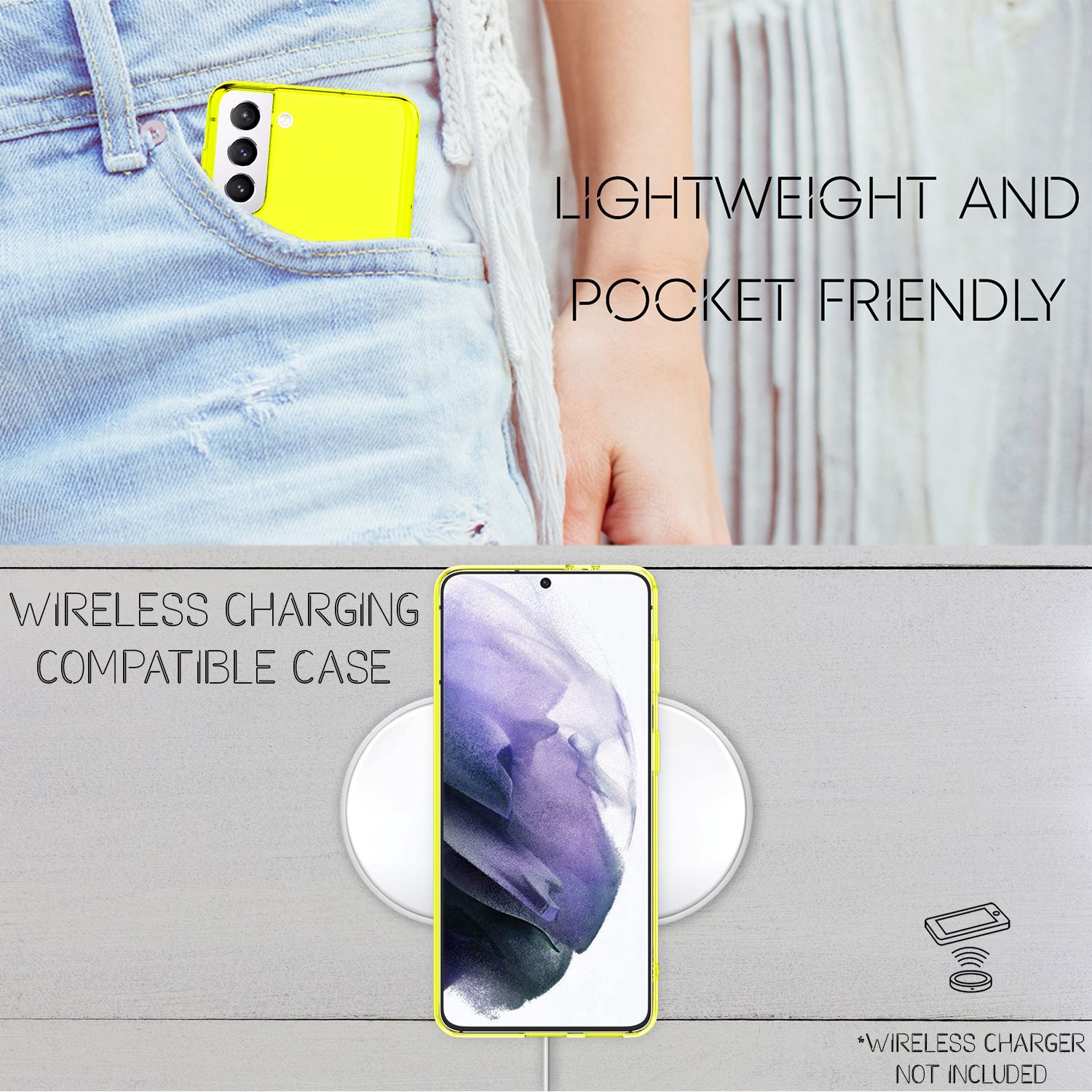 NALIA Neon Handy Hülle für Samsung Galaxy S21+, Transparent Silikon Case Cover