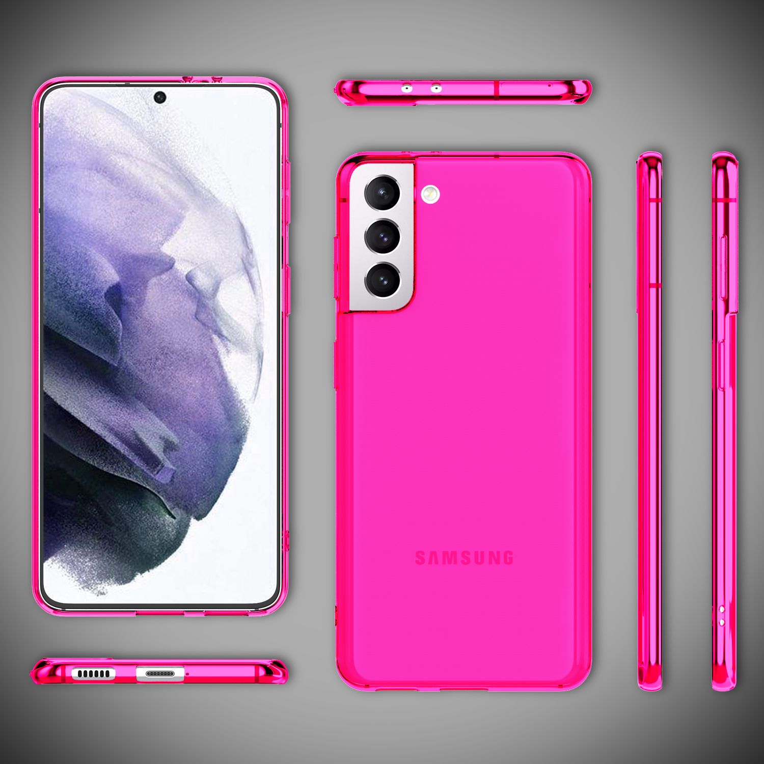 NALIA Neon Handy Hülle für Samsung Galaxy S21+, Transparent Silikon Case Cover