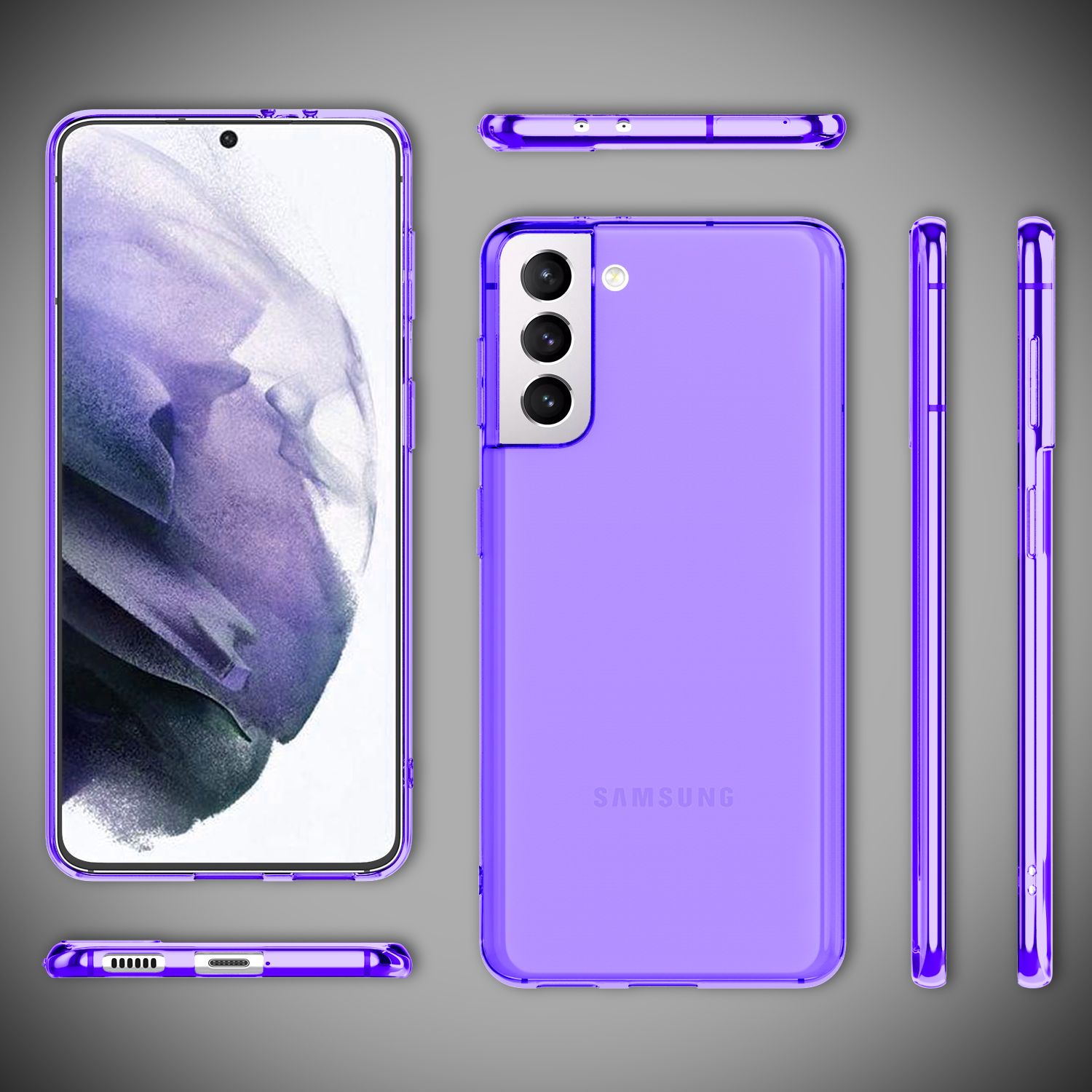 NALIA Neon Handy Hülle für Samsung Galaxy S21+, Transparent Silikon Case Cover