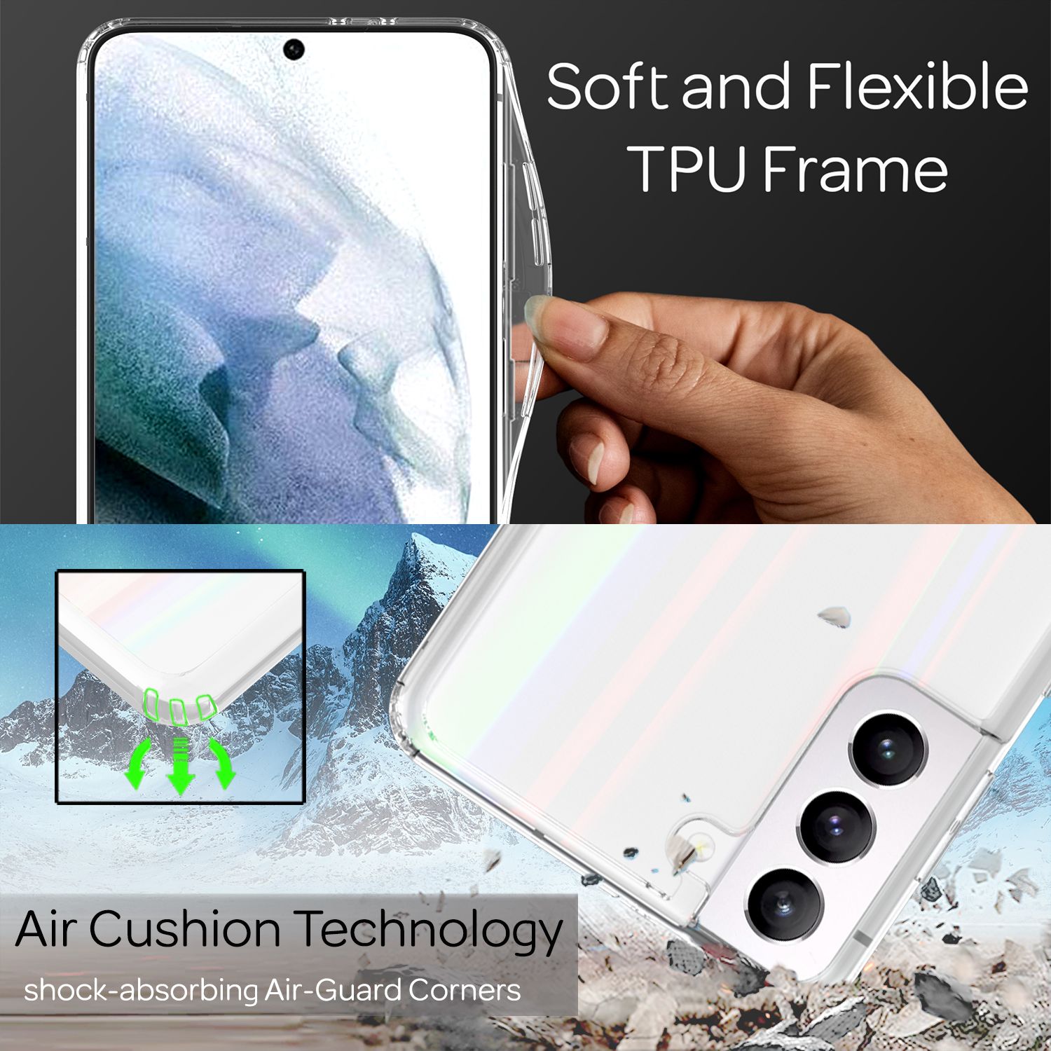 NALIA Hartglas Case für Samsung Galaxy S21, Transparent Regenbogen Case Cover Default Title NALIA Protective Hülle