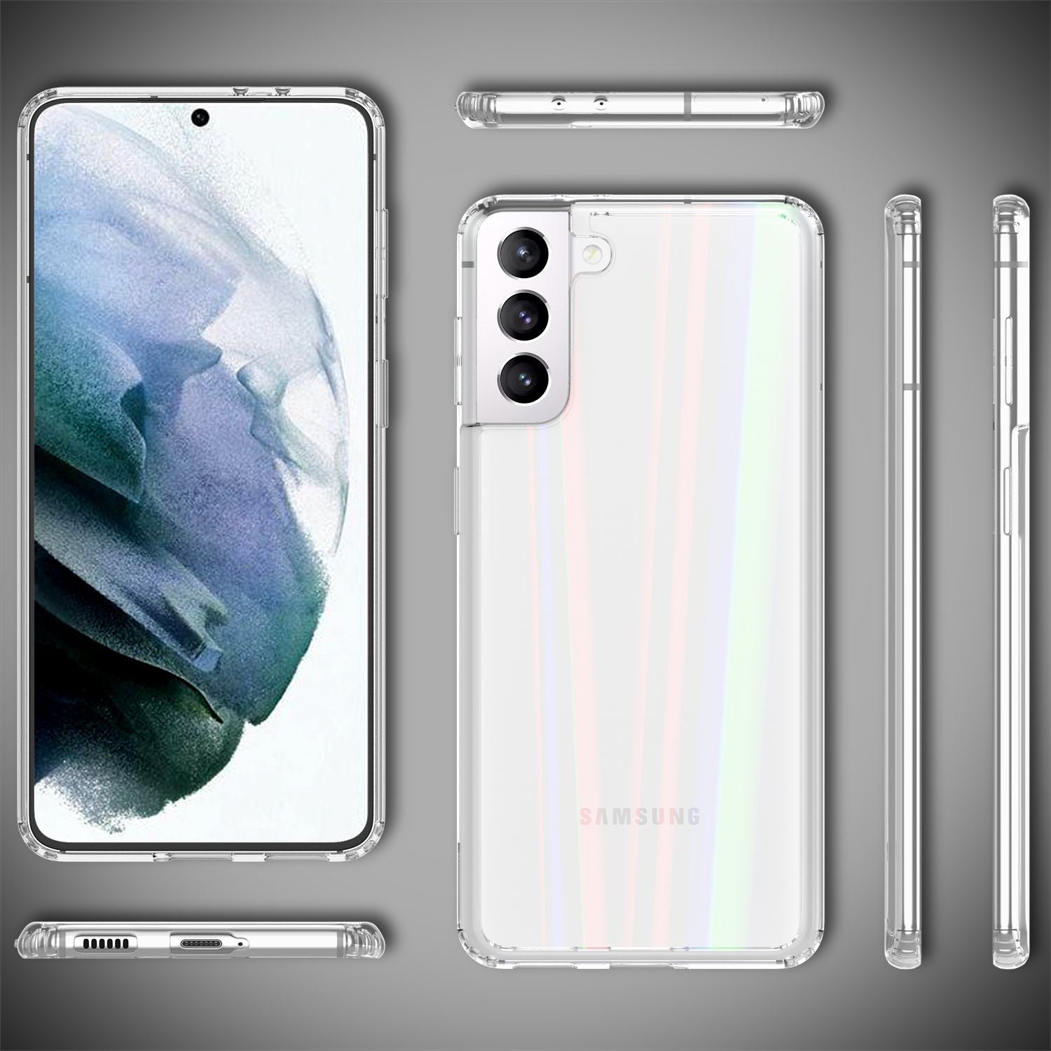 NALIA Hartglas Case für Samsung Galaxy S21, Transparent Regenbogen Case Cover Default Title NALIA Protective Hülle