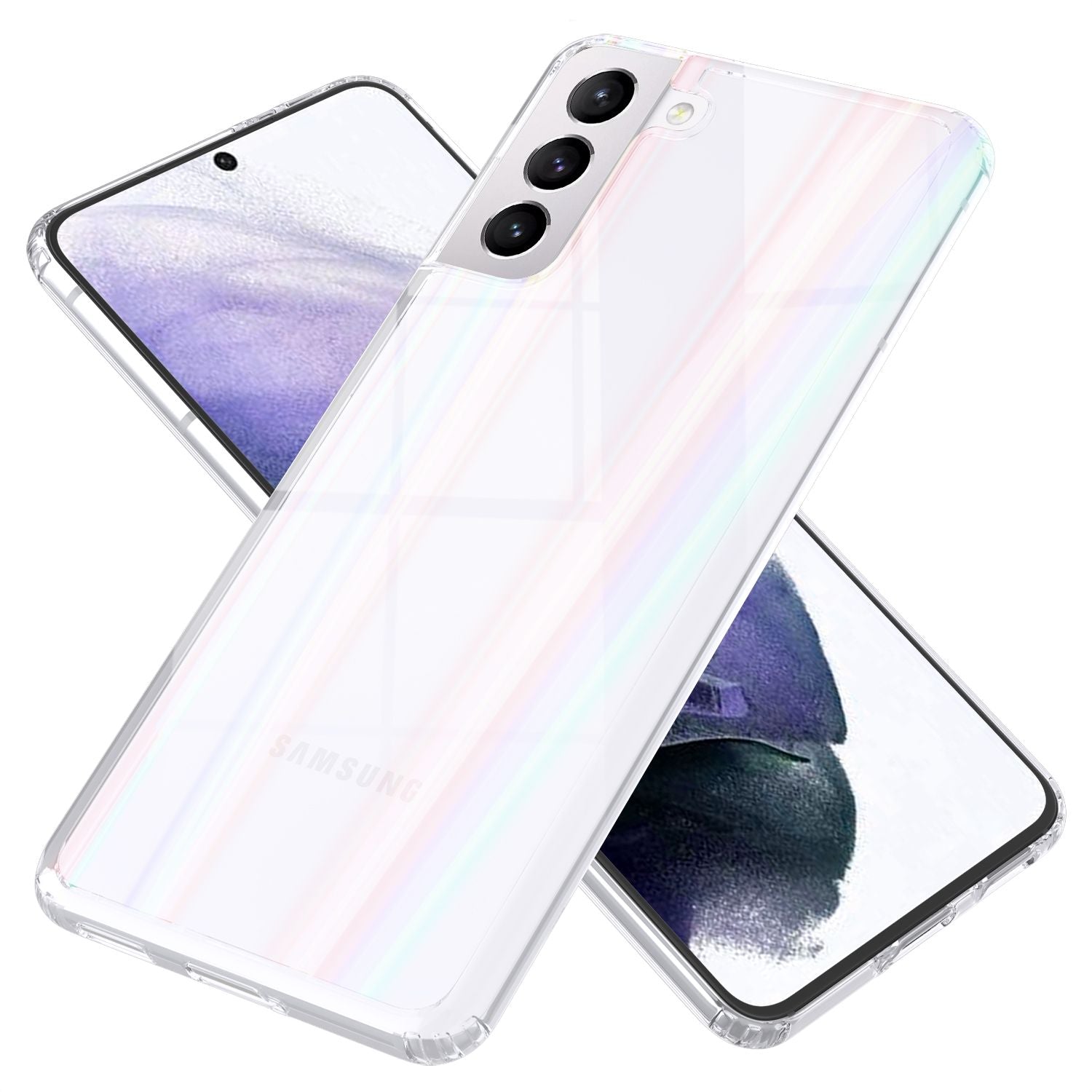 NALIA Hartglas Case für Samsung Galaxy S21+, Transparent Regenbogen Cover Case