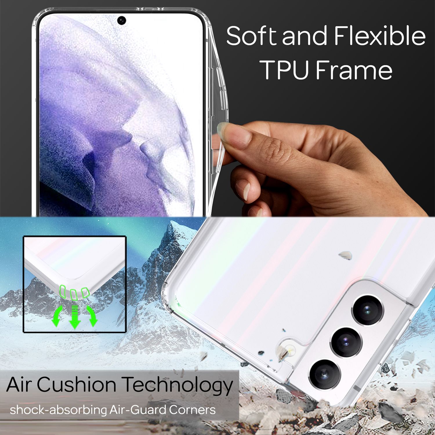 NALIA Hartglas Case für Samsung Galaxy S21+, Transparent Regenbogen Cover Case Default Title NALIA Protective Hülle