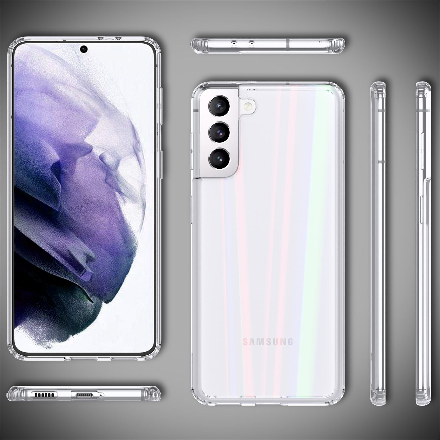 NALIA Hartglas Case für Samsung Galaxy S21+, Transparent Regenbogen Cover Case Default Title NALIA Protective Hülle