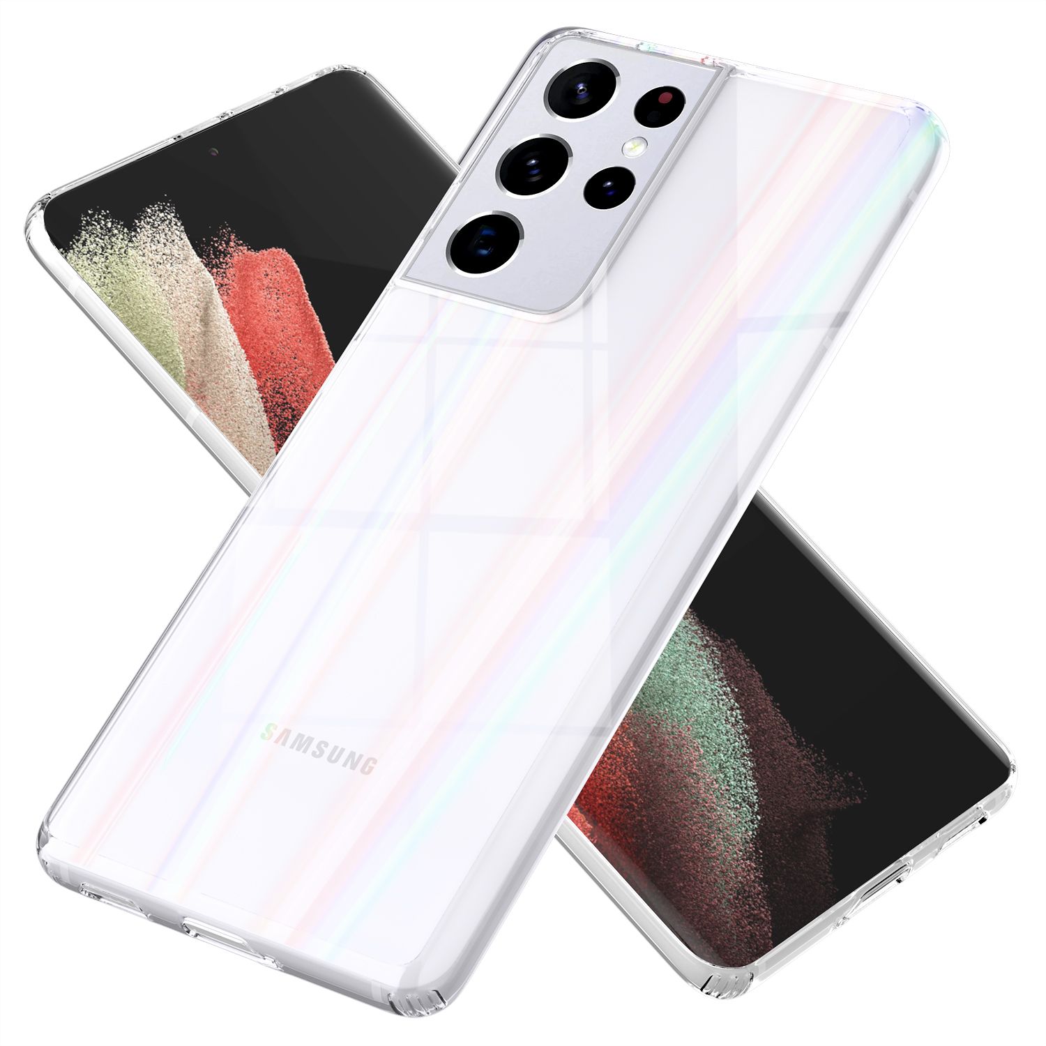 NALIA Glas Case für Samsung Galaxy S21 Ultra, Transparent Regenbogen Case Cover