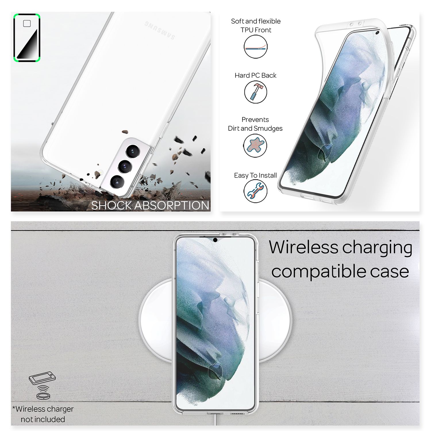 NALIA 360 Grad Handy Hülle für Samsung Galaxy S21, Transparent Cover Case Etui Default Title NALIA Transparente Hülle
