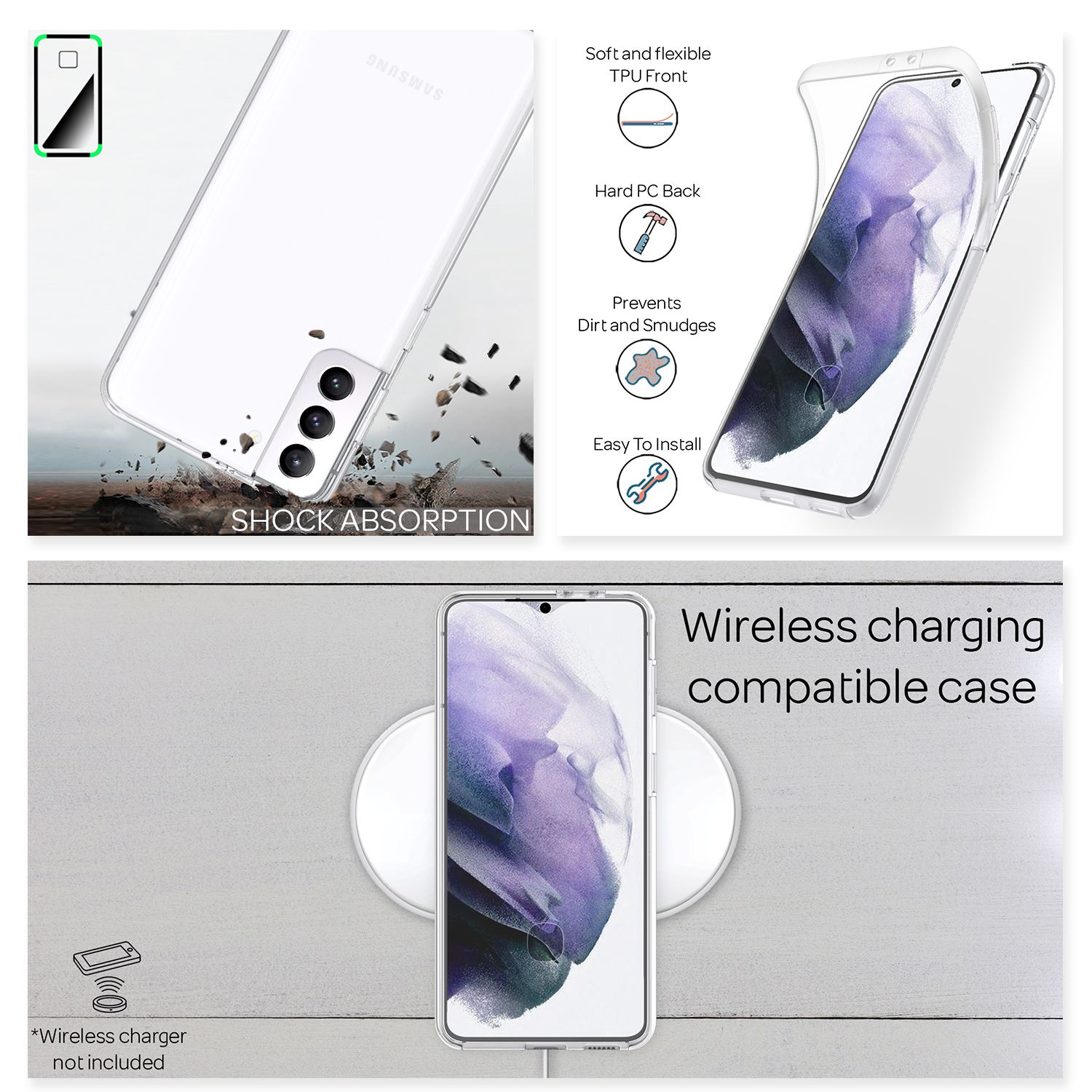NALIA 360 Grad Handy Hülle für Samsung Galaxy S21 Plus, Transparent Full Cover Default Title NALIA Transparente Hülle