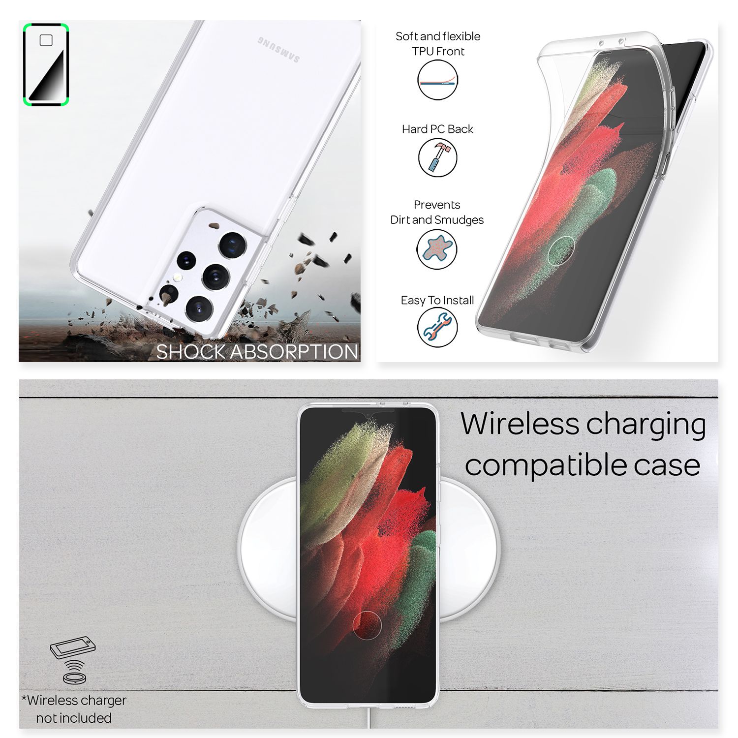 NALIA 360 Grad Handy Hülle für Samsung Galaxy S21 Ultra, Transparenter Komplettschutz Default Title NALIA Transparente Hülle