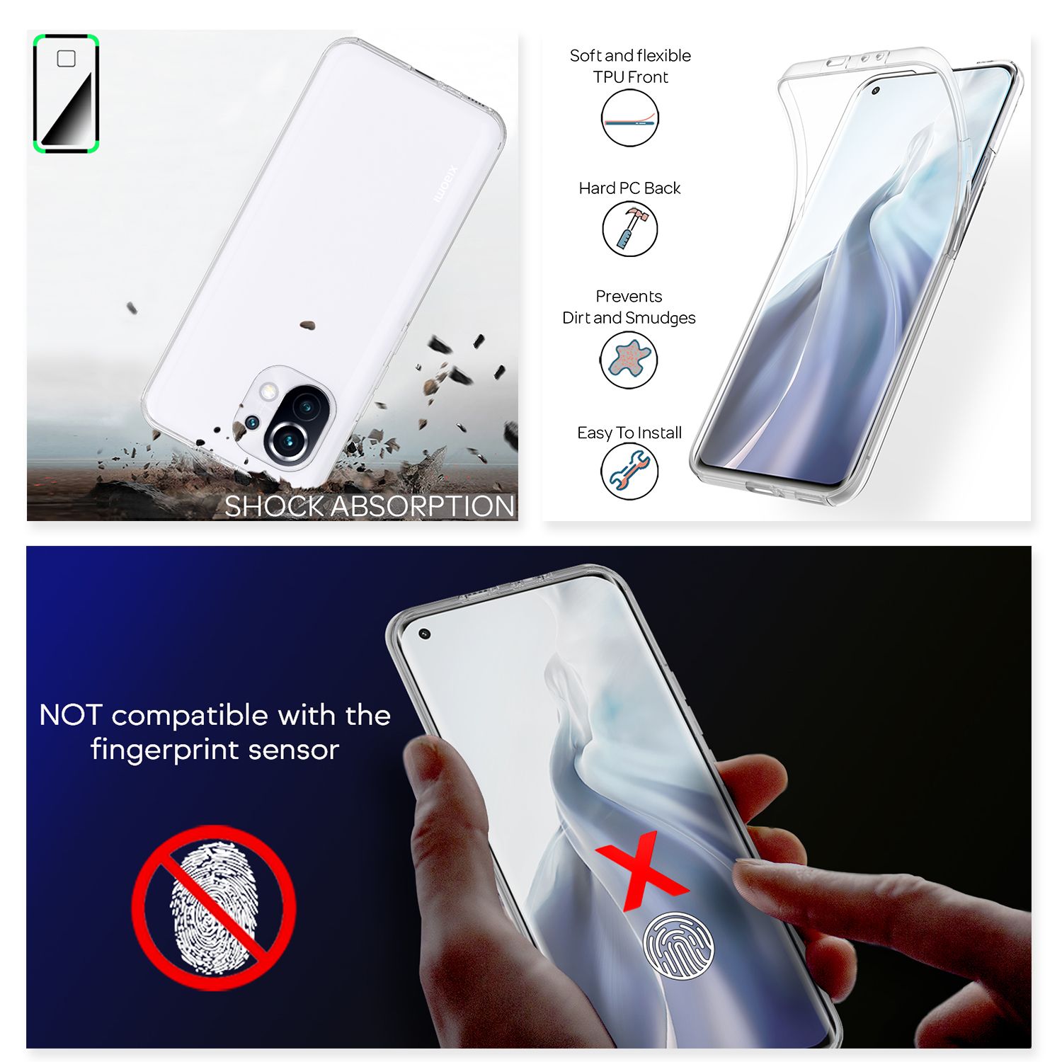 NALIA 360° Hülle Xiaomi Mi 11 Case Komplettschutz stoßfest Default Title NALIA Transparente Hülle