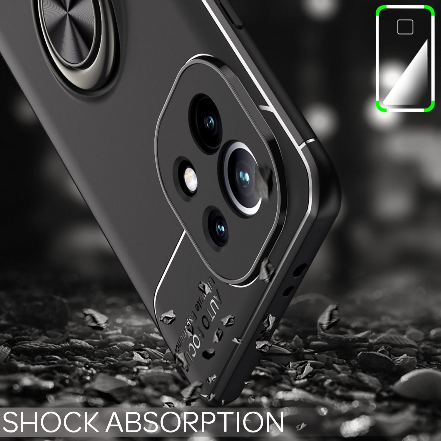 NALIA Ring Handyhülle für Xiaomi Mi 11 5G, Silikon Cover Schutz Tasche Case Etui Schwarz NALIA Protective Hülle