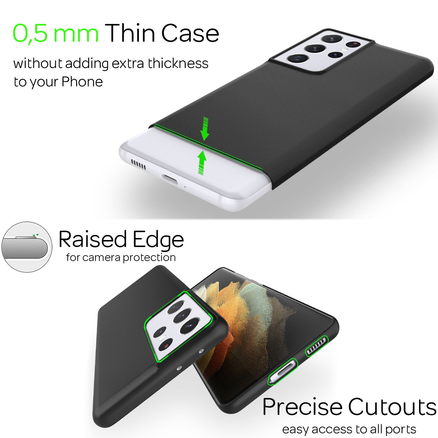 NALIA Hard Case für Samsung Galaxy S21 Ultra, Dünn Cover Handy Hülle Case Bumper Schwarz NALIA SlimFit Hülle