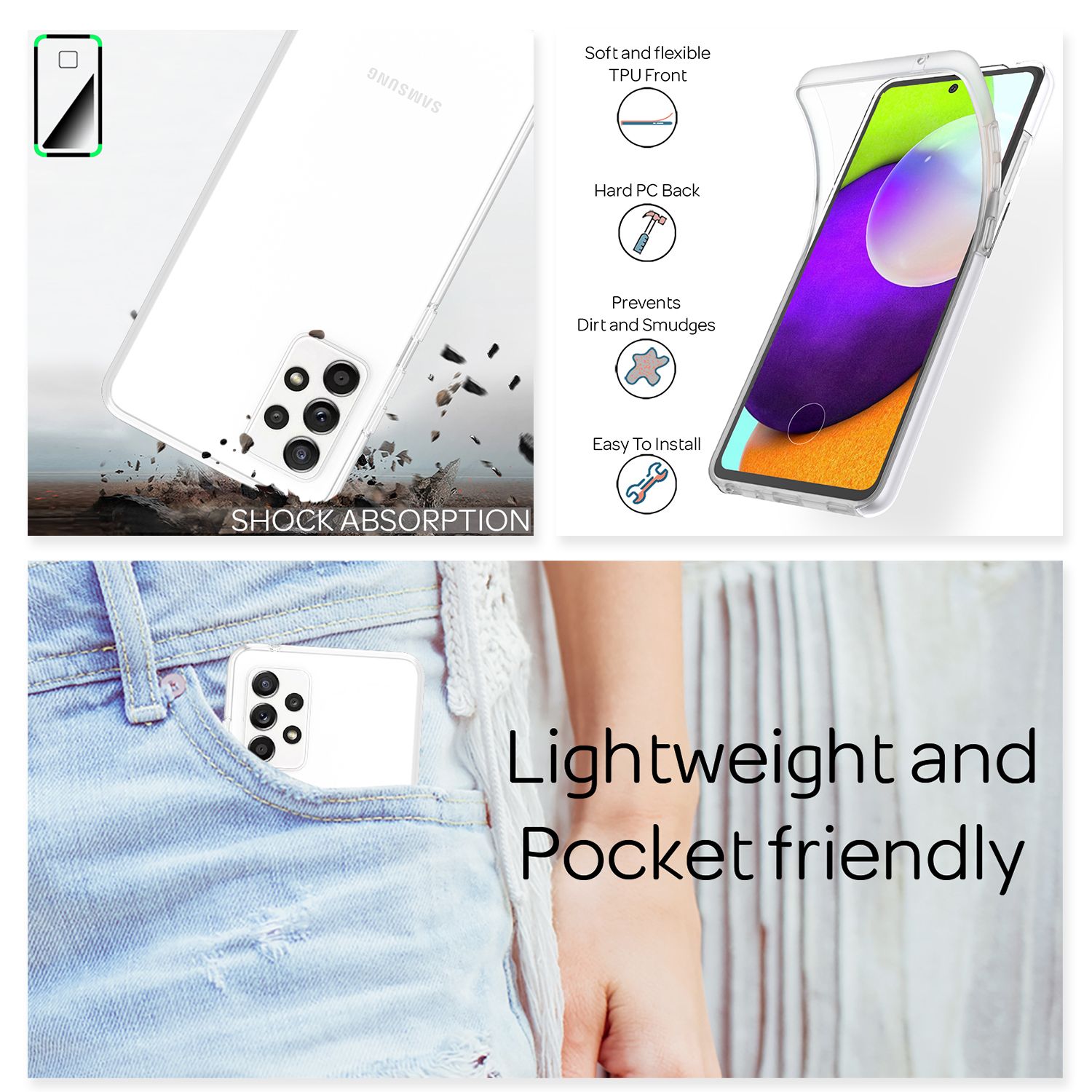 NALIA 360 Grad Handy Hülle für Galaxy A52 5G / A52, Transparent Full Cover Case Default Title NALIA Transparente Hülle