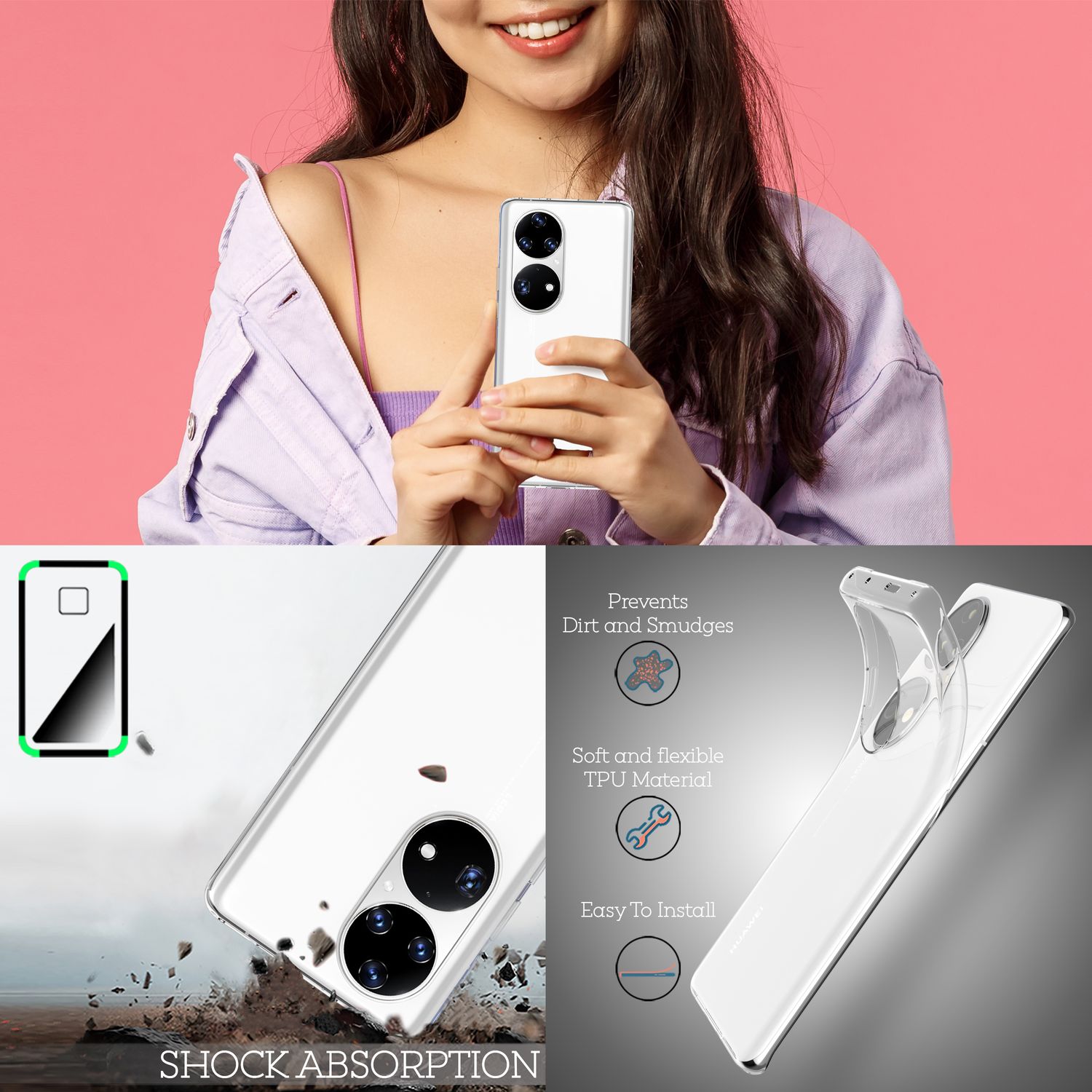 Klare Silikonhülle für Huawei P50 Pro, Transparent Anti-Gelb Durchsichtig Crystal Clear Case, Robuste Silikon Handyhülle Default Title NALIA Transparente Hülle
