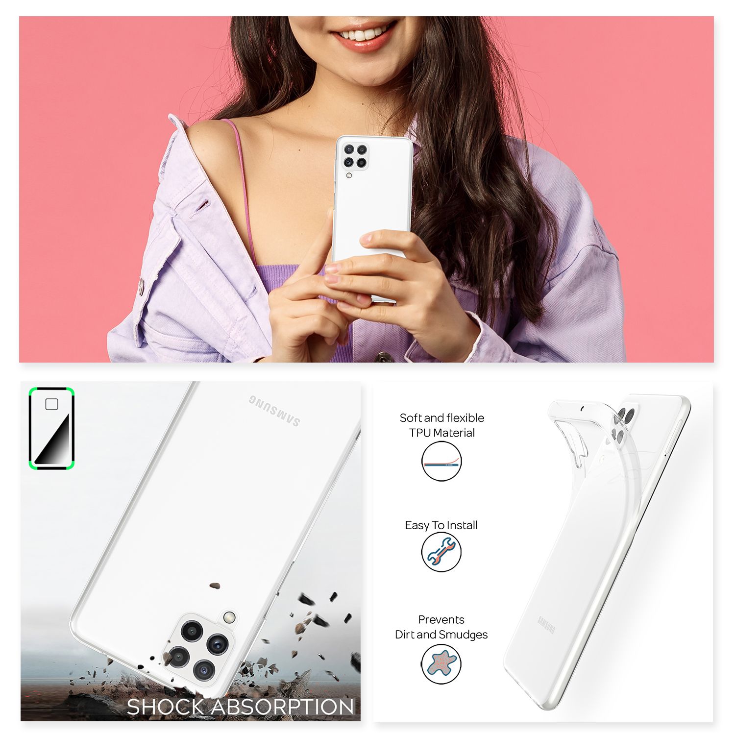 NALIA Klare Silikon Handy Hülle für Samsung Galaxy A22, Transparent Cover Case Default Title NALIA Transparente Hülle