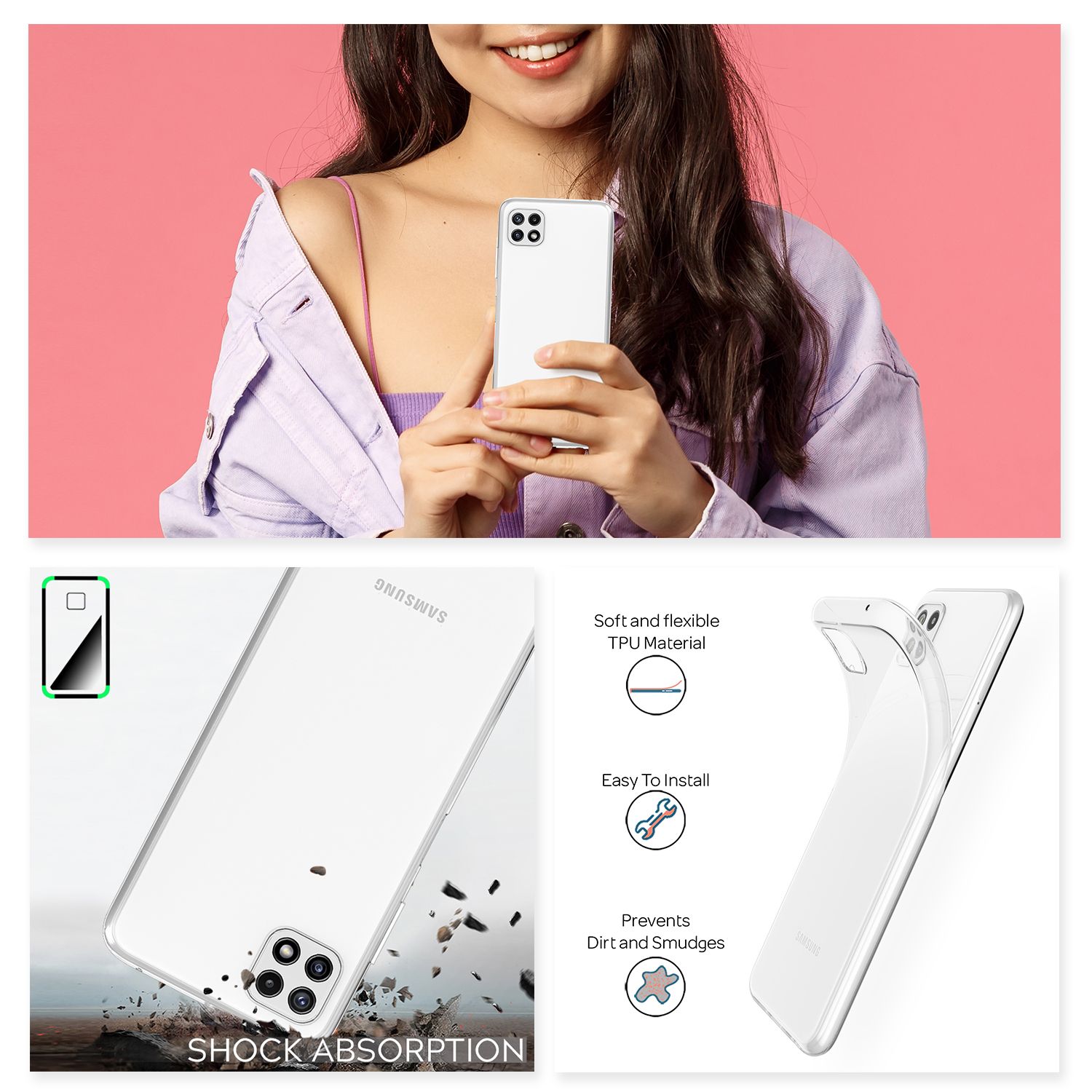 NALIA Silikon Handy Hülle für Samsung Galaxy A22 5G, Transparent Cover Case Klar Default Title NALIA Transparente Hülle