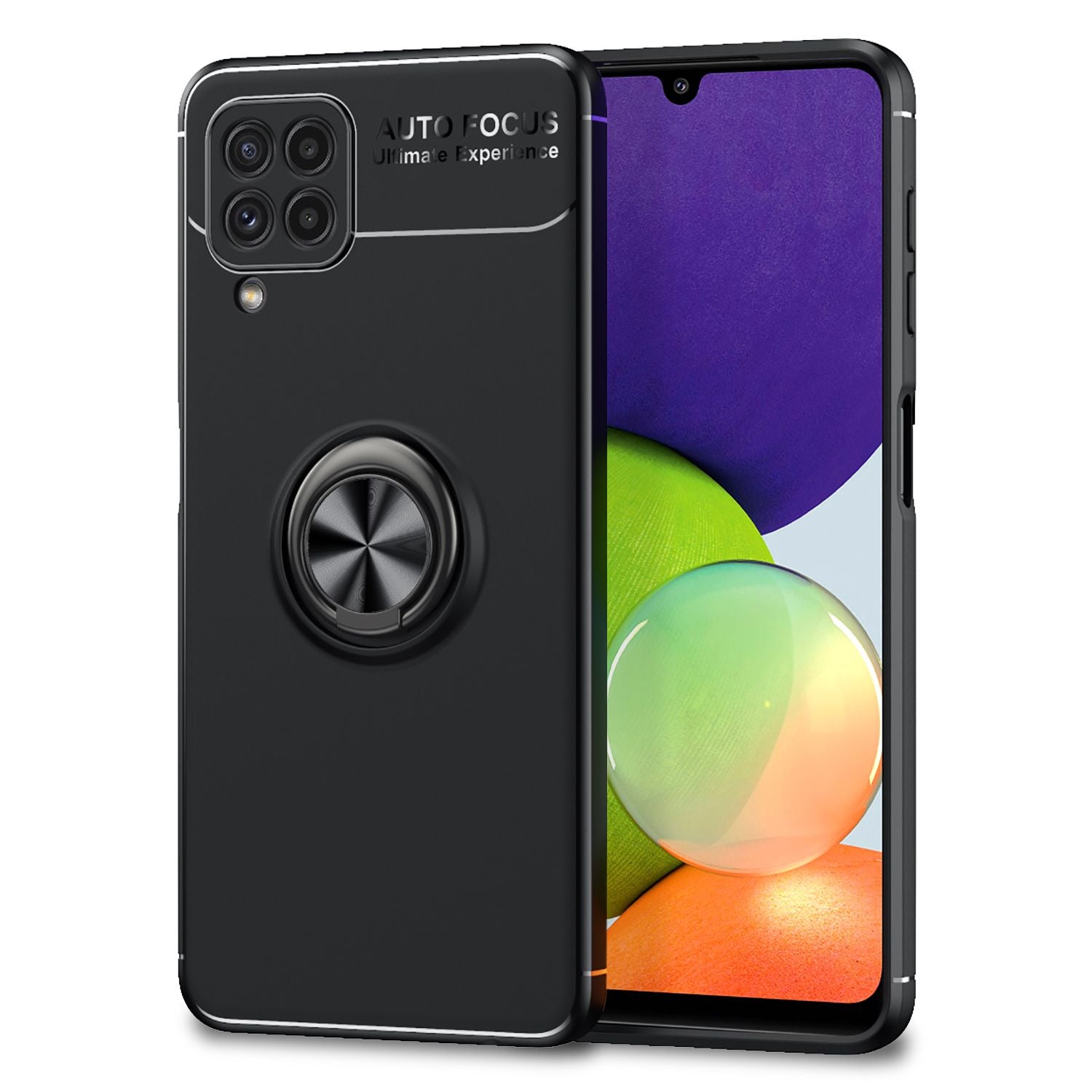 NALIA Matt-Schwarze Ringhülle für Samsung Galaxy A22, 360° Ring für Standfunktion Schwarz NALIA Protective Hülle