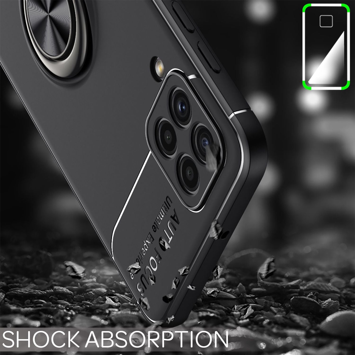 NALIA Matt-Schwarze Ringhülle für Samsung Galaxy A22, 360° Ring für Standfunktion Schwarz NALIA Protective Hülle