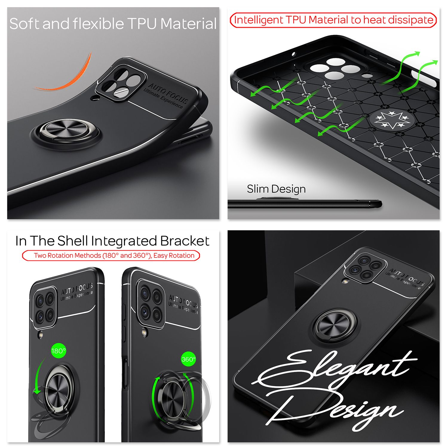 NALIA Matt-Schwarze Ringhülle für Samsung Galaxy A22, 360° Ring für Standfunktion Rose Gold NALIA Protective Hülle