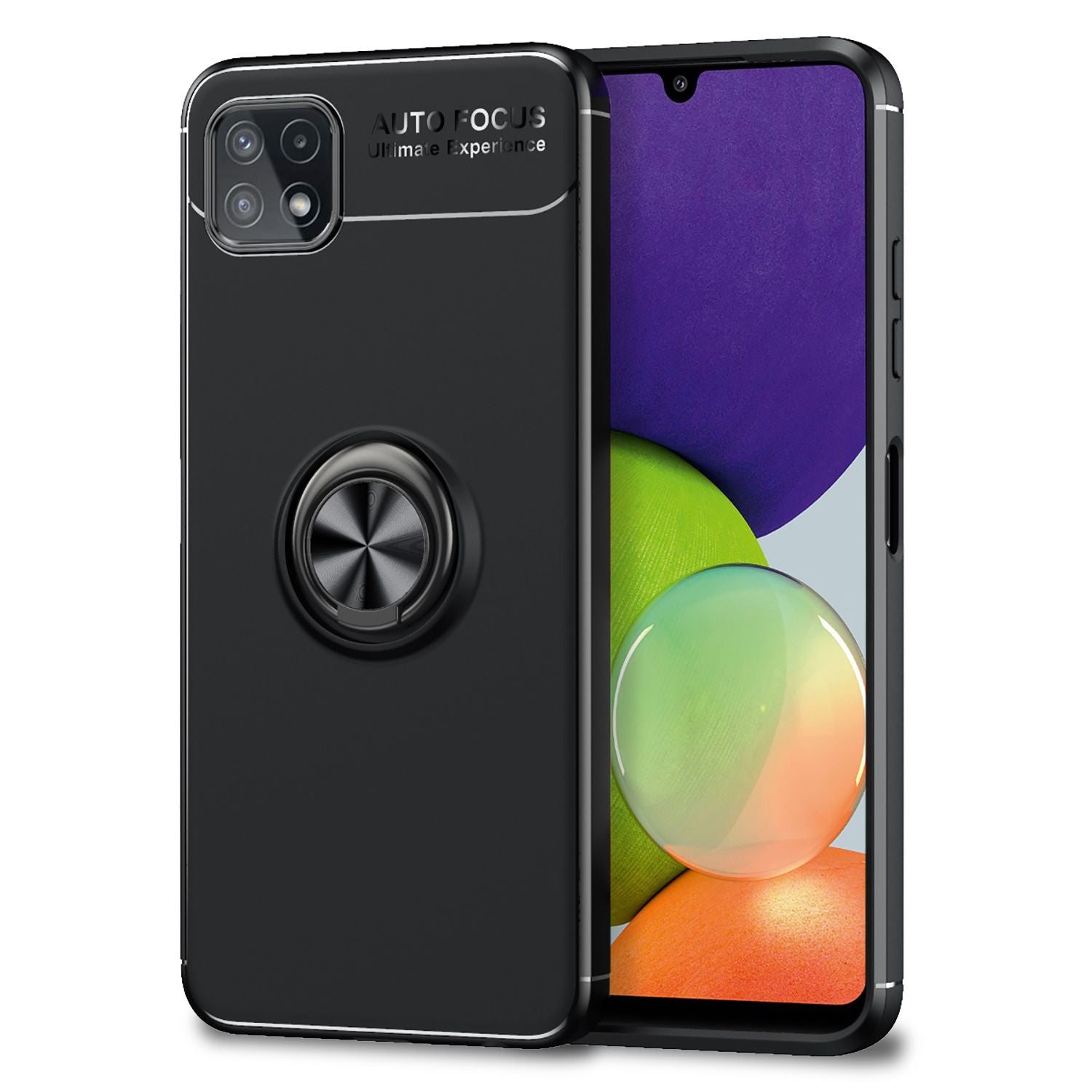 NALIA Matt-Schwarze Ringhülle für Samsung Galaxy A22 5G, 360° Ring Standfunktion Schwarz NALIA Protective Hülle