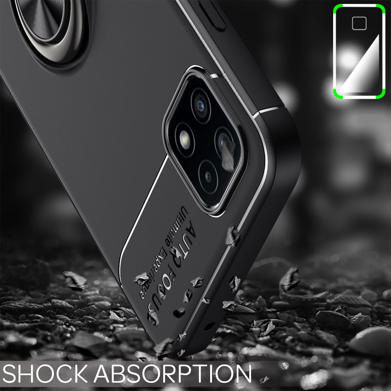 NALIA Matt-Schwarze Ringhülle für Samsung Galaxy A22 5G, 360° Ring Standfunktion Schwarz NALIA Protective Hülle