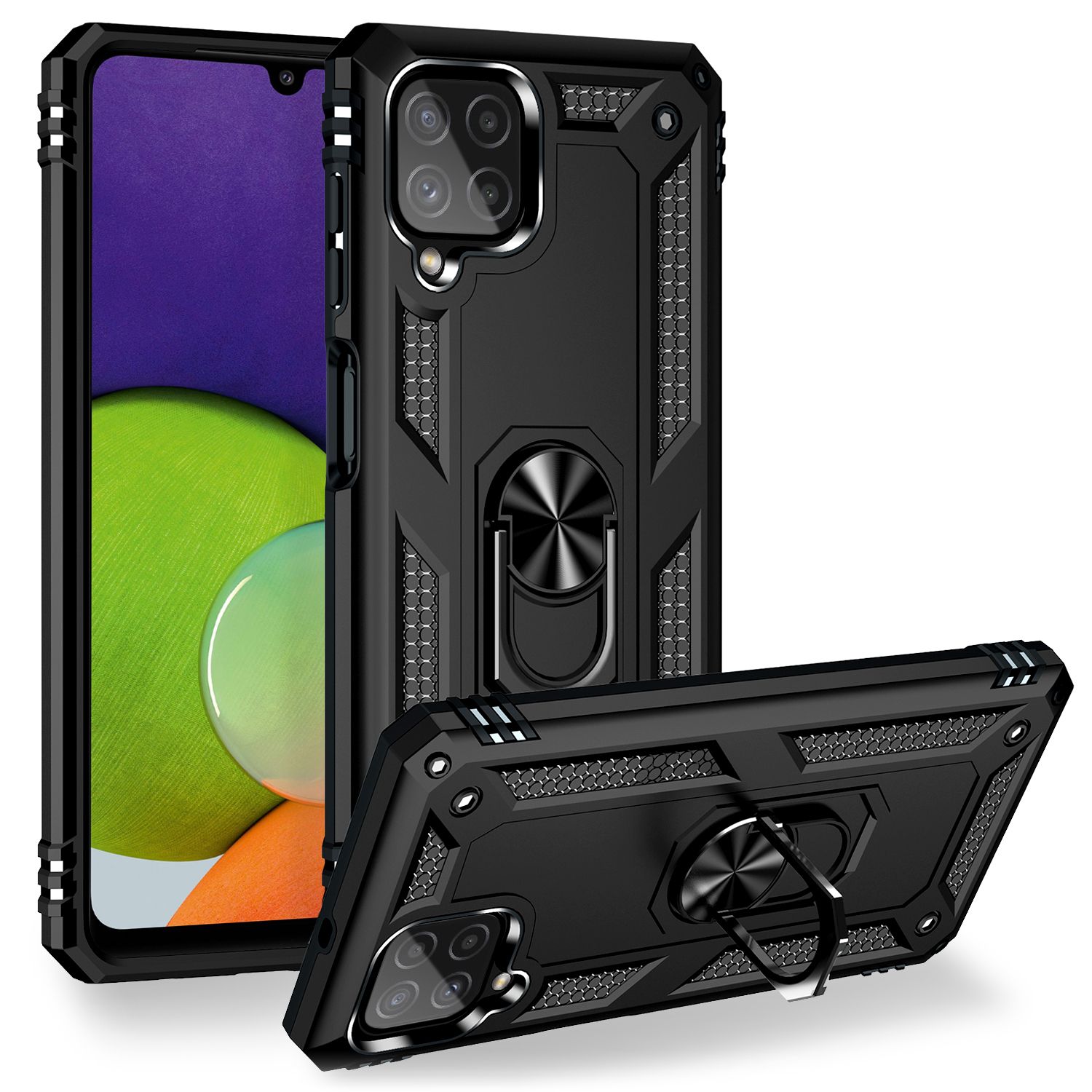 NALIA Military-Style Ringhülle für Samsung Galaxy A22, Extrem Schützend Stoßfest Schwarz NALIA Protective Hülle