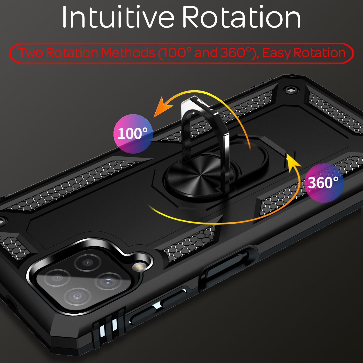 NALIA Military-Style Ringhülle für Samsung Galaxy A22, Extrem Schützend Stoßfest Schwarz NALIA Protective Hülle