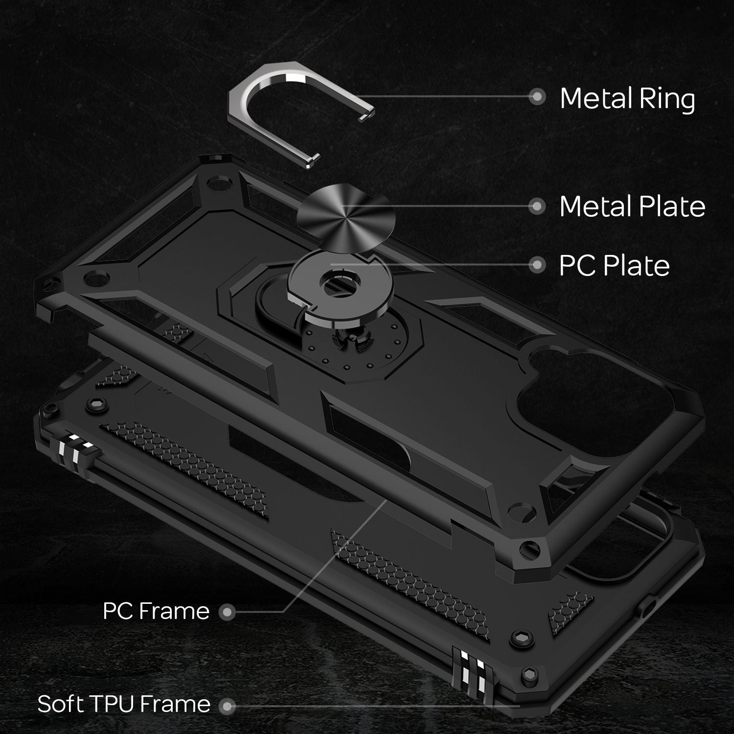 NALIA Military-Style Ringhülle für Samsung Galaxy A22, Extrem Schützend Stoßfest Schwarz NALIA Protective Hülle