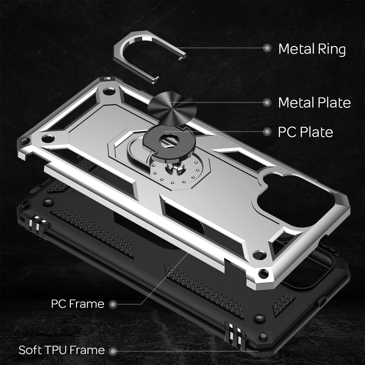 NALIA Military-Style Ringhülle für Samsung Galaxy A22, Extrem Schützend Stoßfest Silber NALIA Protective Hülle