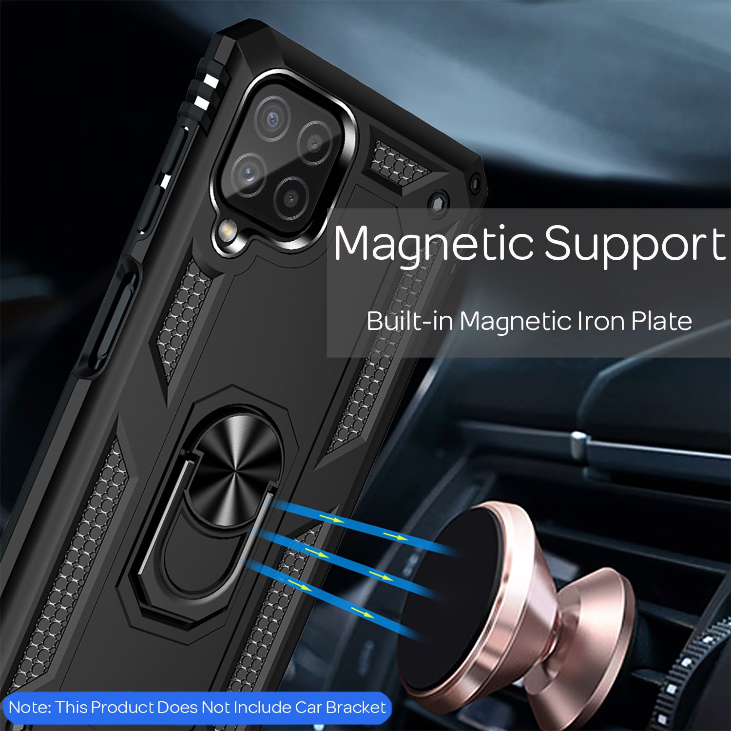 NALIA Military-Style Ringhülle für Samsung Galaxy A22, Extrem Schützend Stoßfest Schwarz NALIA Protective Hülle