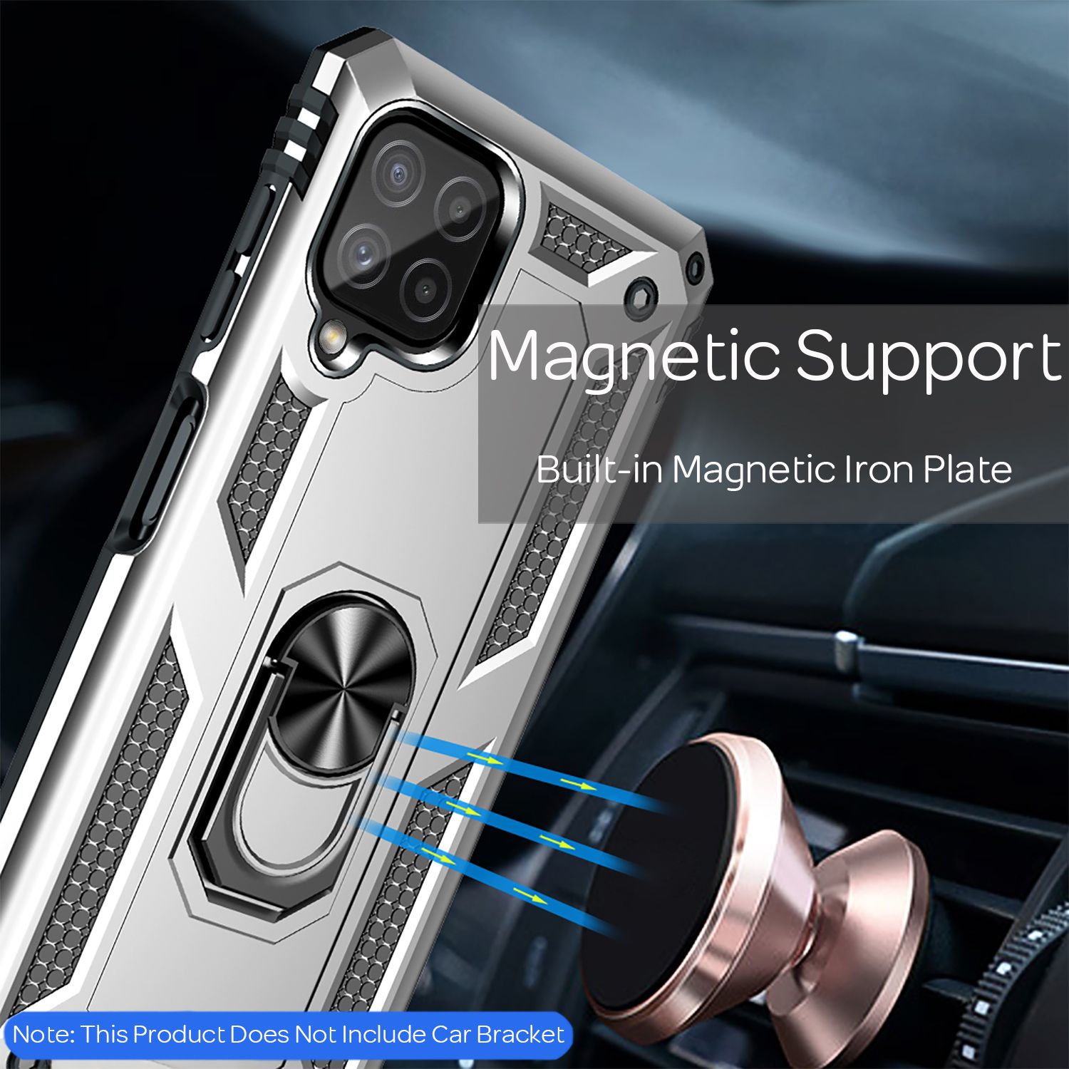 NALIA Military-Style Ringhülle für Samsung Galaxy A22, Extrem Schützend Stoßfest Silber NALIA Protective Hülle