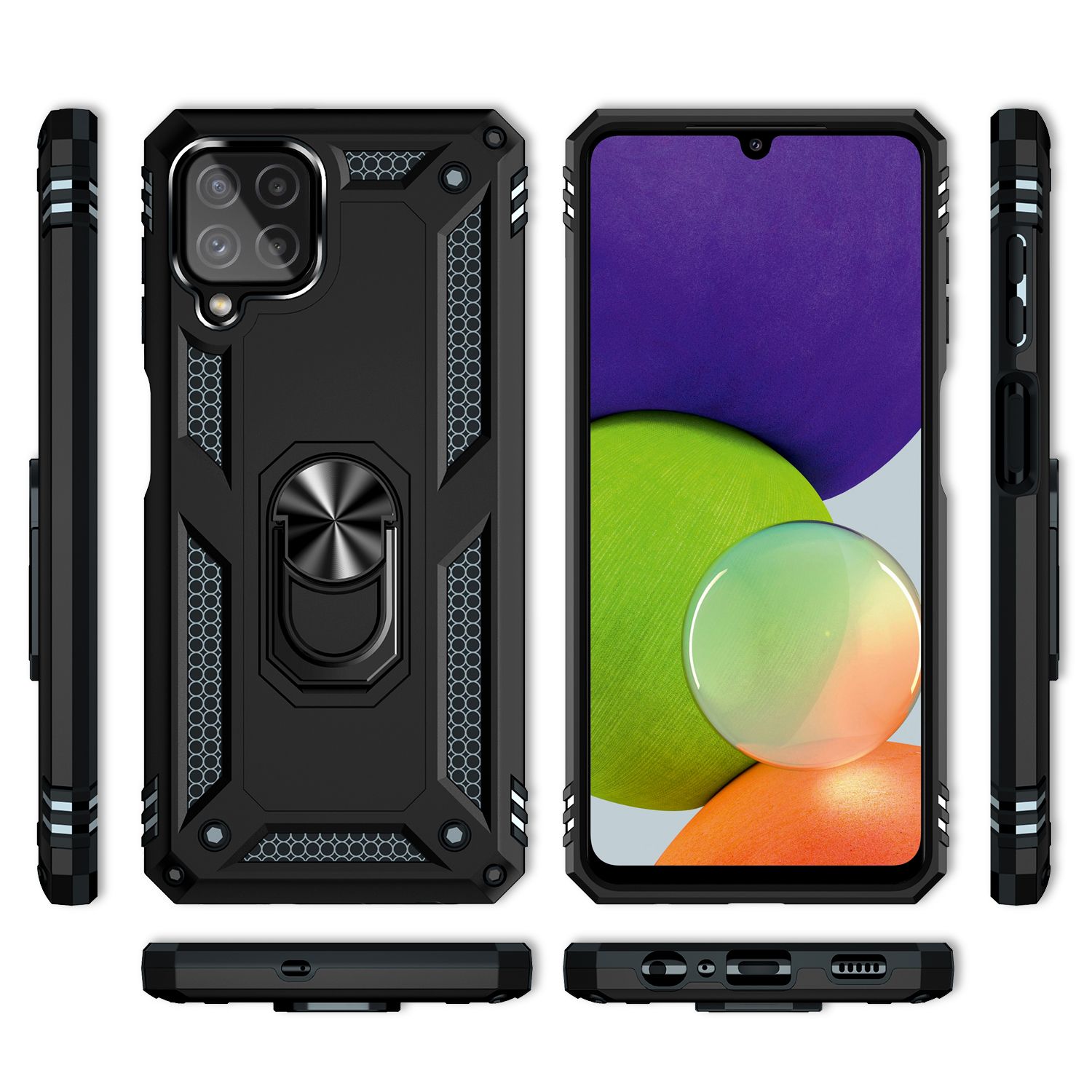 NALIA Military-Style Ringhülle für Samsung Galaxy A22, Extrem Schützend Stoßfest Schwarz NALIA Protective Hülle