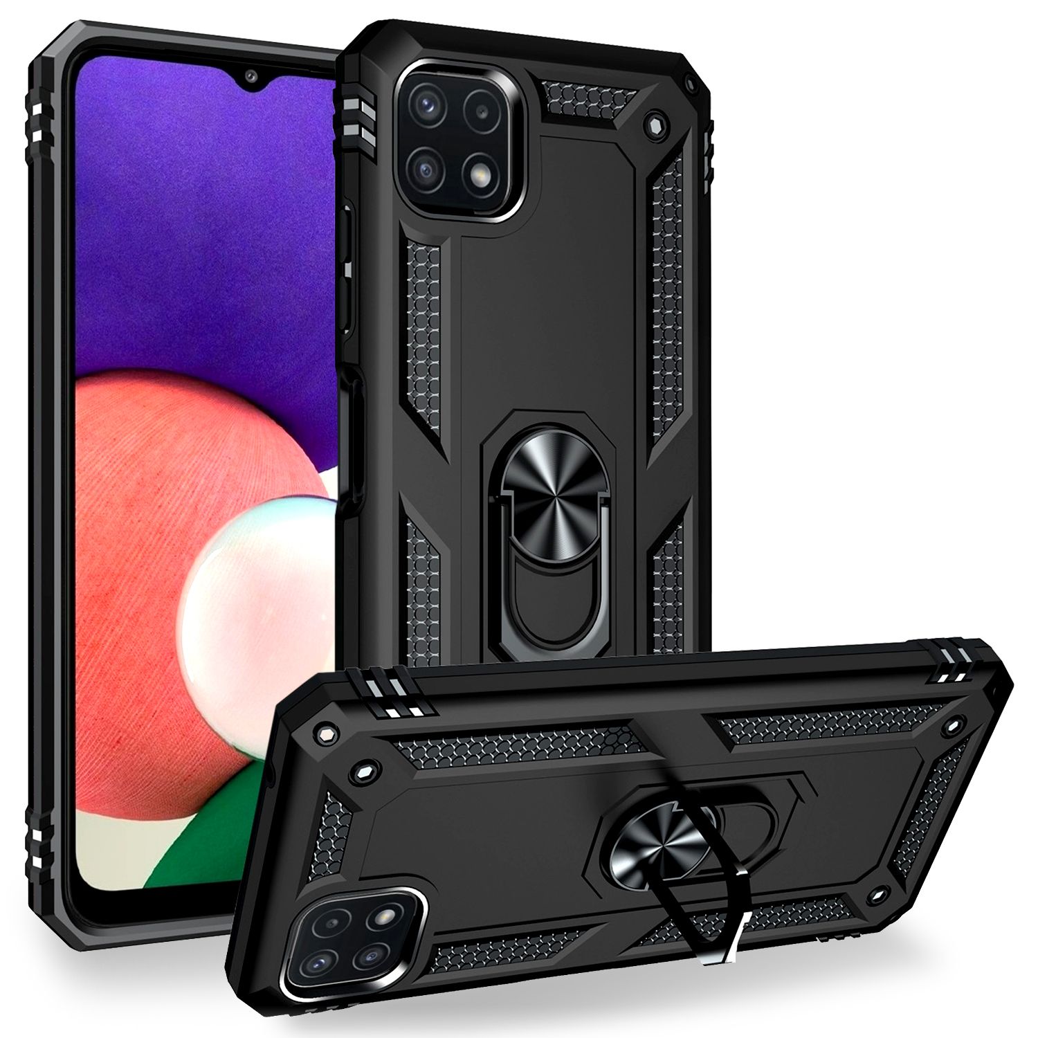 NALIA Military-Style Ringhülle für Samsung Galaxy A22 5G, Extrem Schützend Robust Schwarz NALIA Protective Hülle