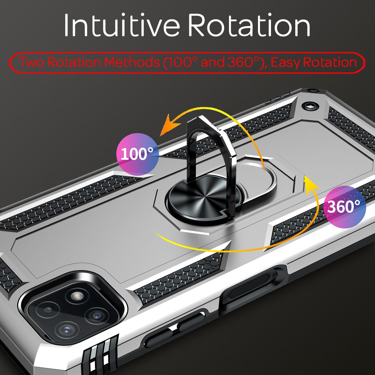 NALIA Military-Style Ringhülle für Samsung Galaxy A22 5G, Extrem Schützend Robust Silber NALIA Protective Hülle