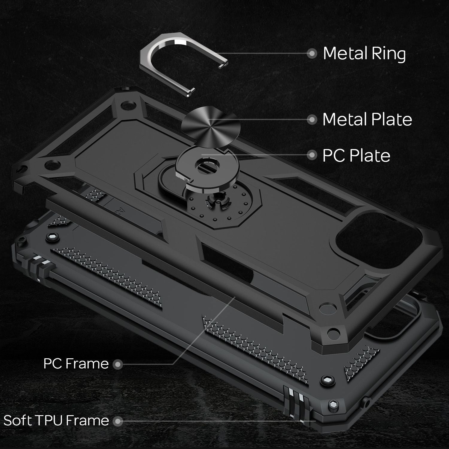 NALIA Military-Style Ringhülle für Samsung Galaxy A22 5G, Extrem Schützend Robust Schwarz NALIA Protective Hülle