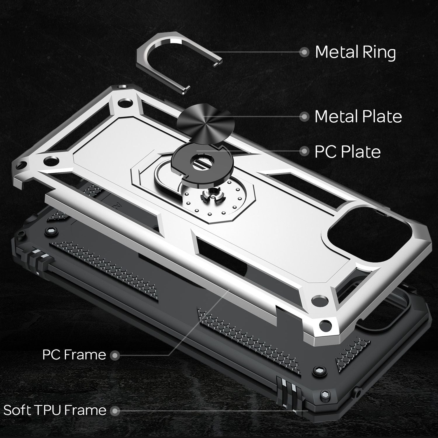 NALIA Military-Style Ringhülle für Samsung Galaxy A22 5G, Extrem Schützend Robust Silber NALIA Protective Hülle