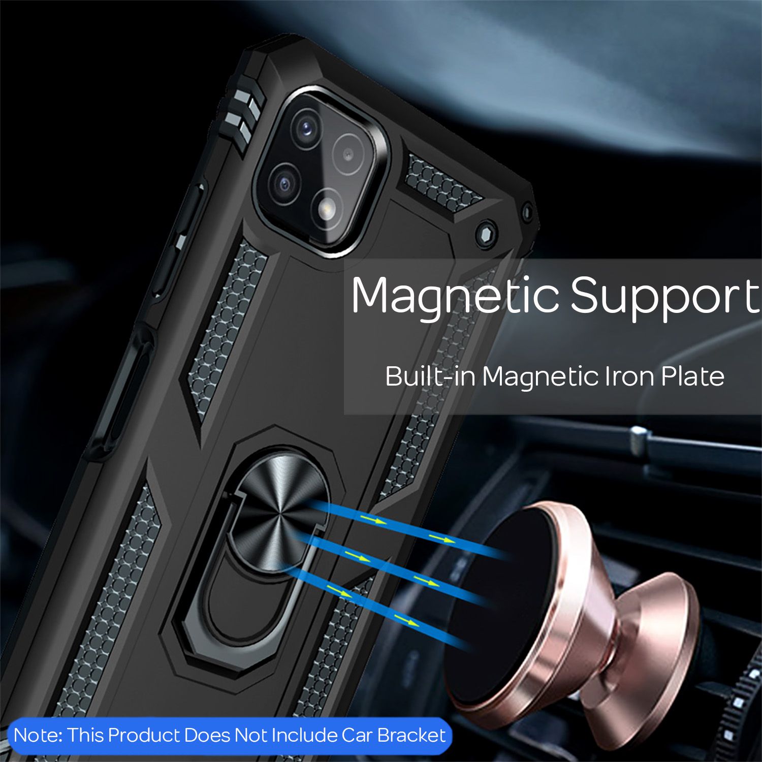 NALIA Military-Style Ringhülle für Samsung Galaxy A22 5G, Extrem Schützend Robust Schwarz NALIA Protective Hülle