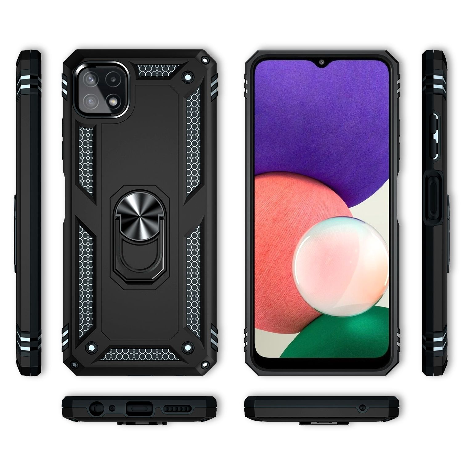 NALIA Military-Style Ringhülle für Samsung Galaxy A22 5G, Extrem Schützend Robust Schwarz NALIA Protective Hülle