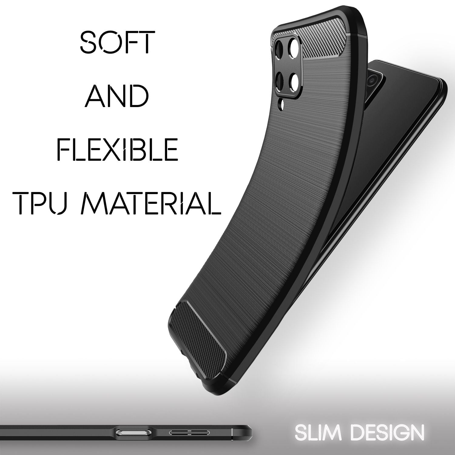 NALIA Carbon Look Case für Samsung Galaxy A22, Matt-Schwarze Silikonhülle Cover Default Title NALIA Protective Hülle