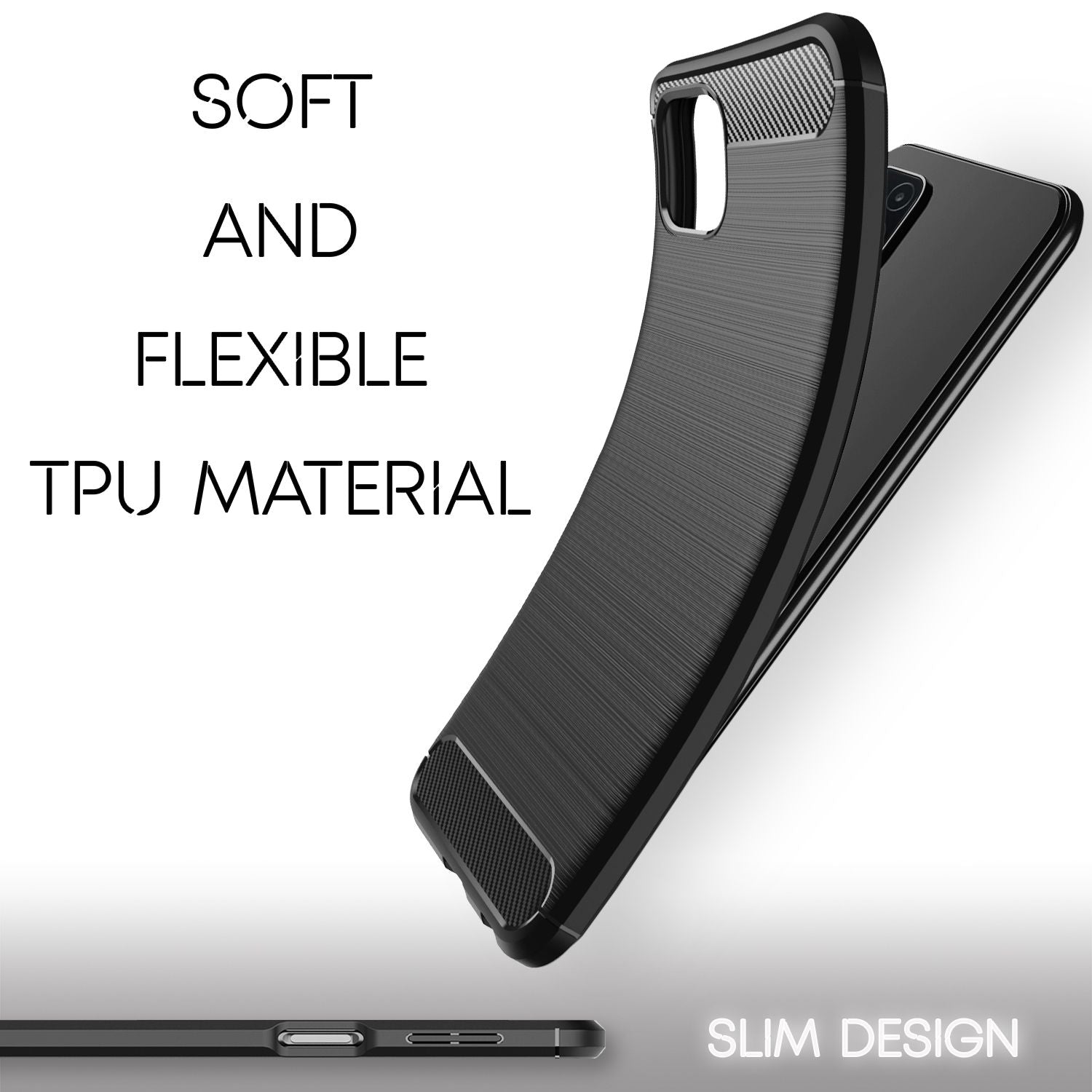 NALIA Carbon Look Case für Samsung Galaxy A22 5G, Matt-Schwarze Silikonhülle Default Title NALIA Protective Hülle