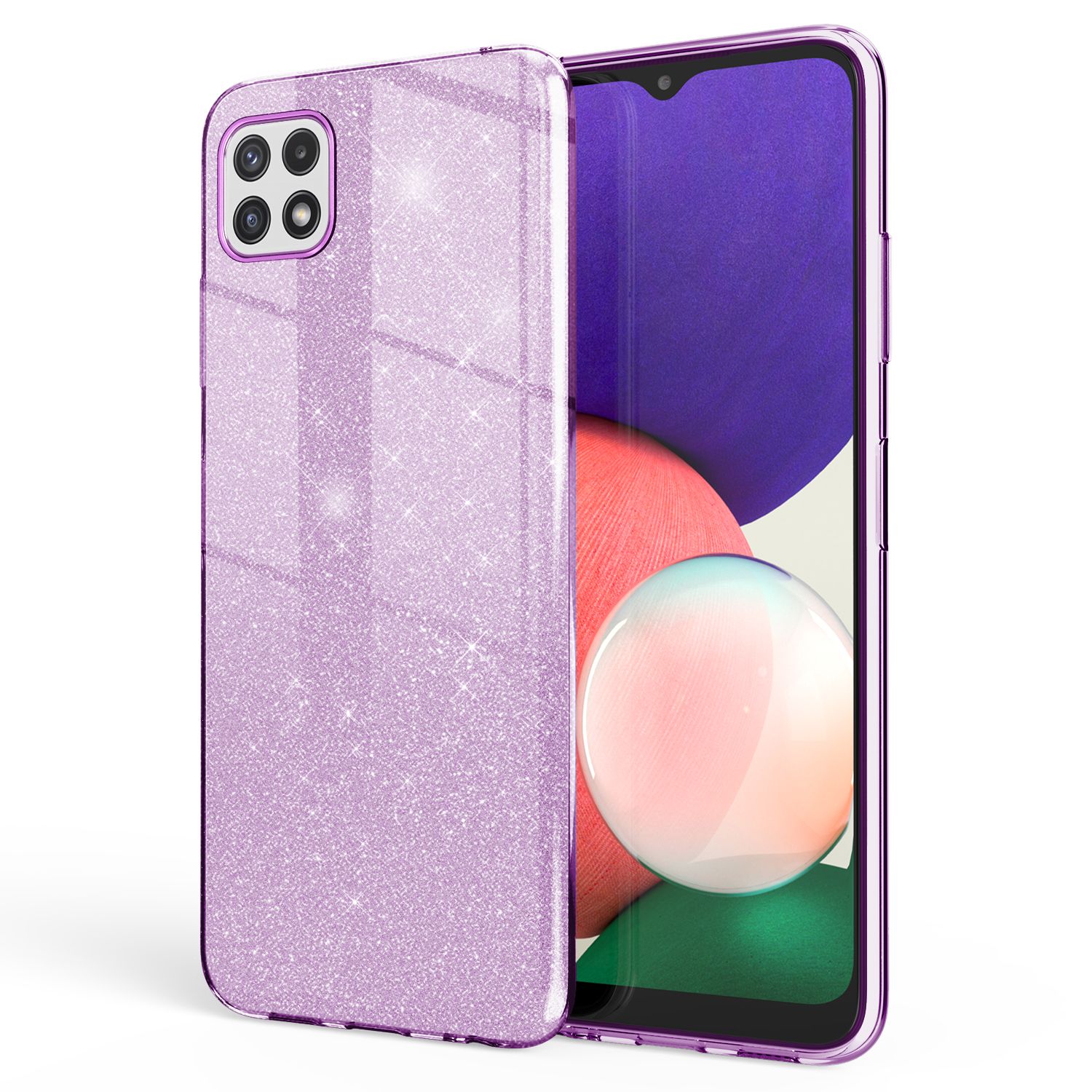 NALIA Robuste Glitzerhülle für Samsung Galaxy A22 5G, Stoßfest Glänzend, Verstärkte Silikonhülle Lila NALIA Protective Hülle