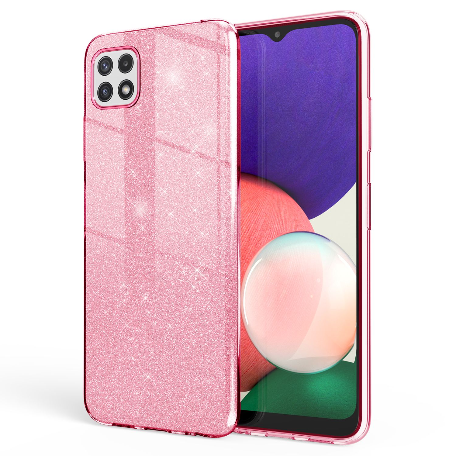 NALIA Robuste Glitzerhülle für Samsung Galaxy A22 5G, Stoßfest Glänzend, Verstärkte Silikonhülle Pink NALIA Protective Hülle